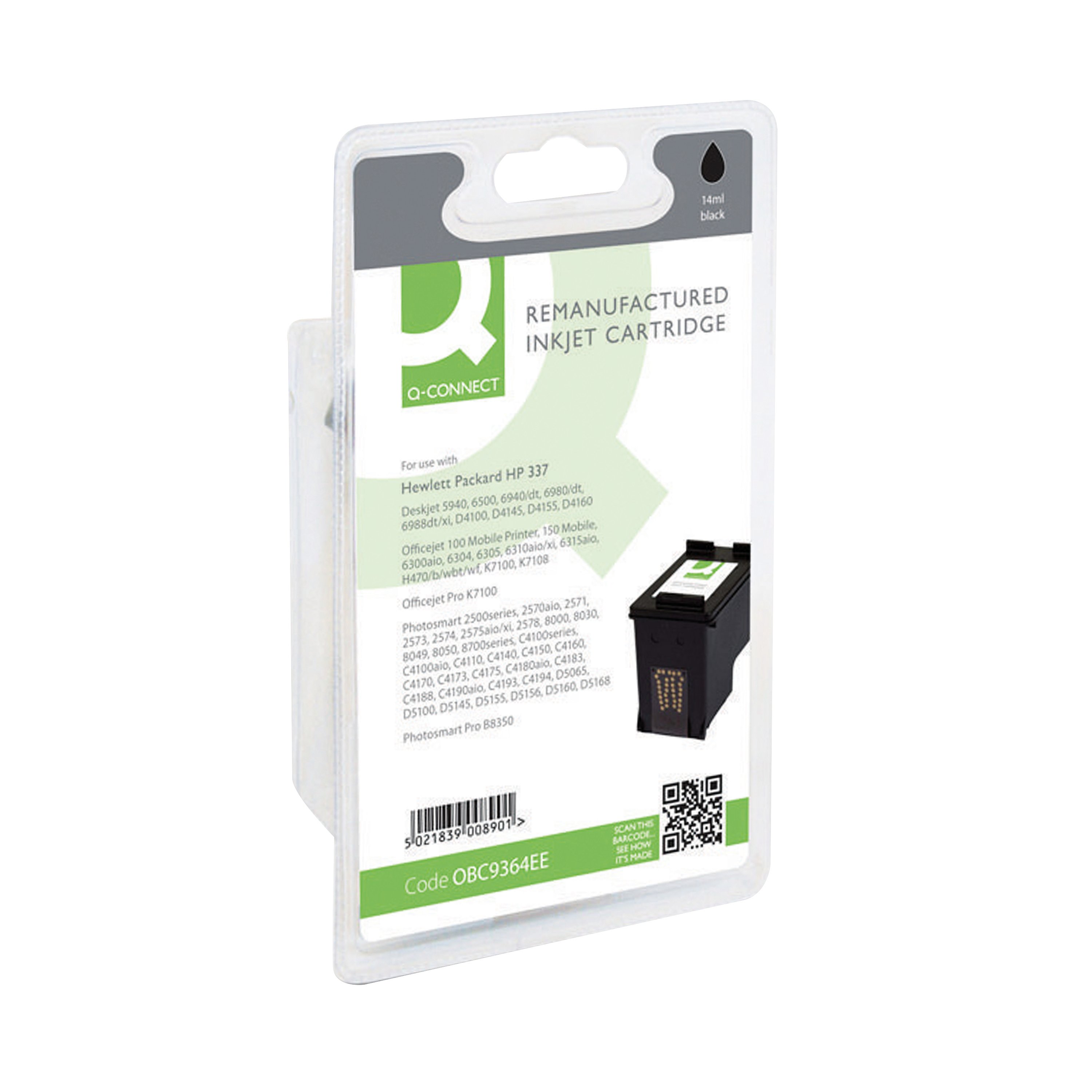 Image of Q-Connect Remanufactured Inkjet Cartridge Black For HP C9364EE C9364EE-COMP