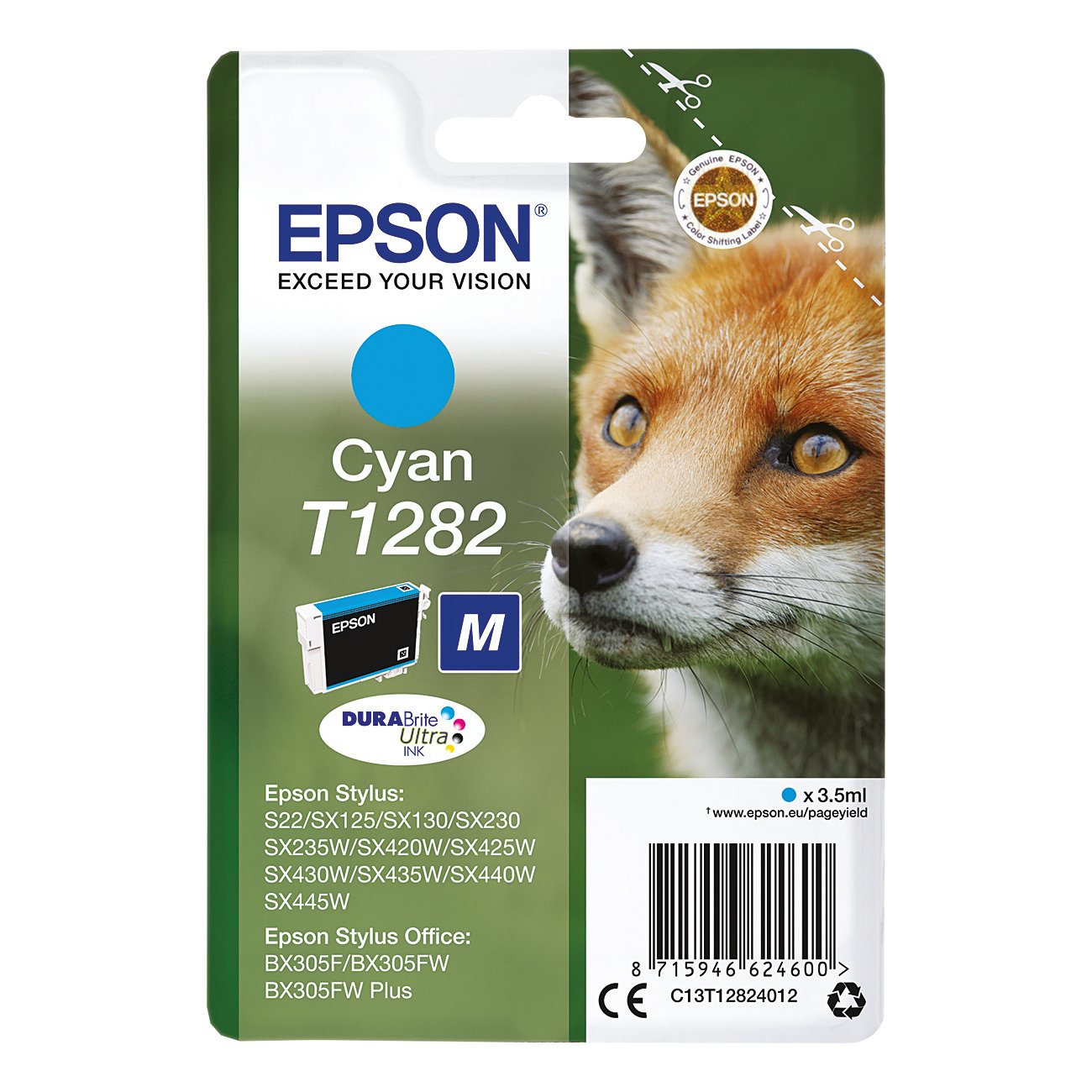 Image of Epson T1282 Fox DURABrite Ultra Ink Cartridge Cyan C13T12824012