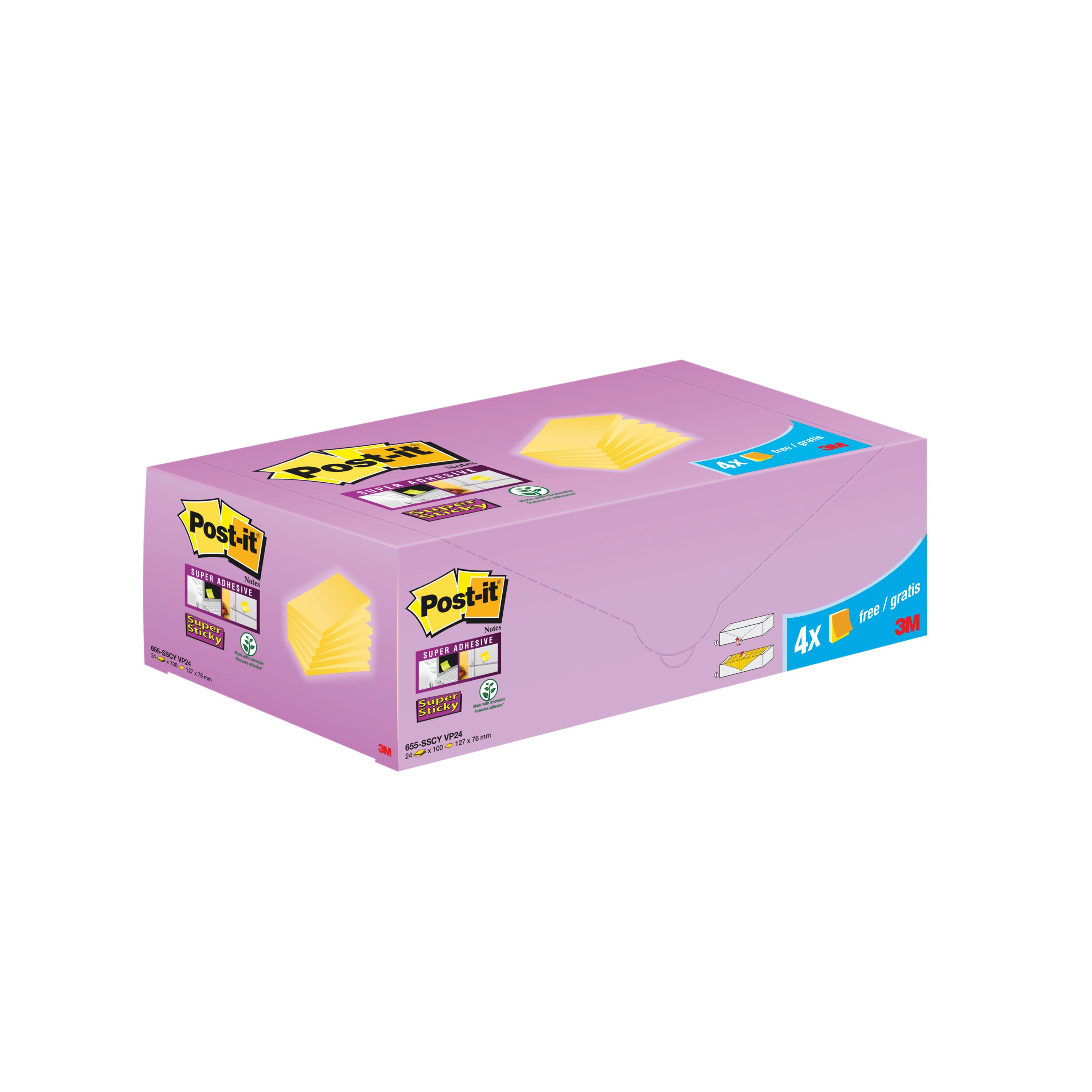 Post-it Super Sticky Notes 127x76mm Cabinet Cardboard Packaging Canary ...