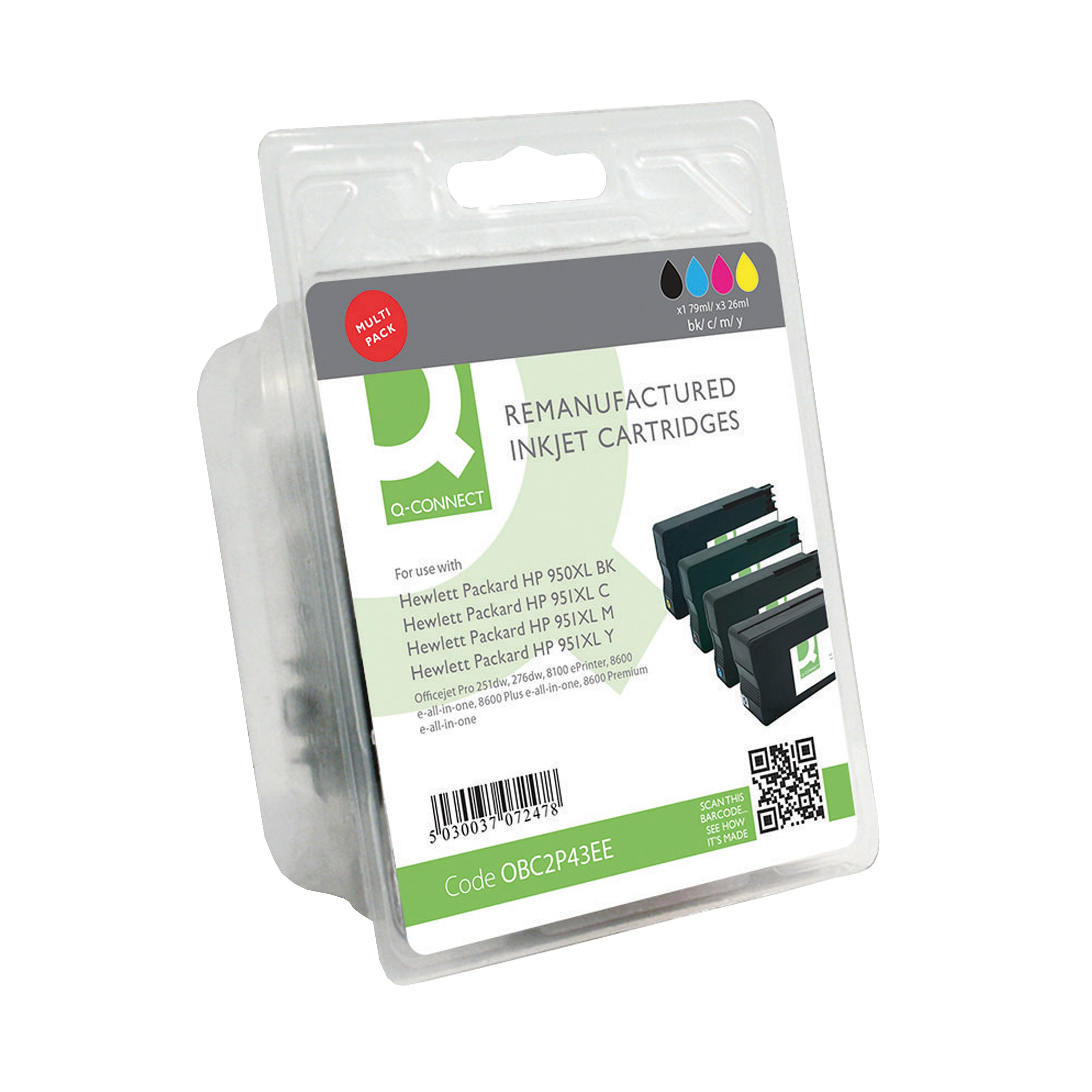 Image of Q-Connect Remanufactured Inkjet Cart CMYK For HP C2P43AE C2P43AE-COMP