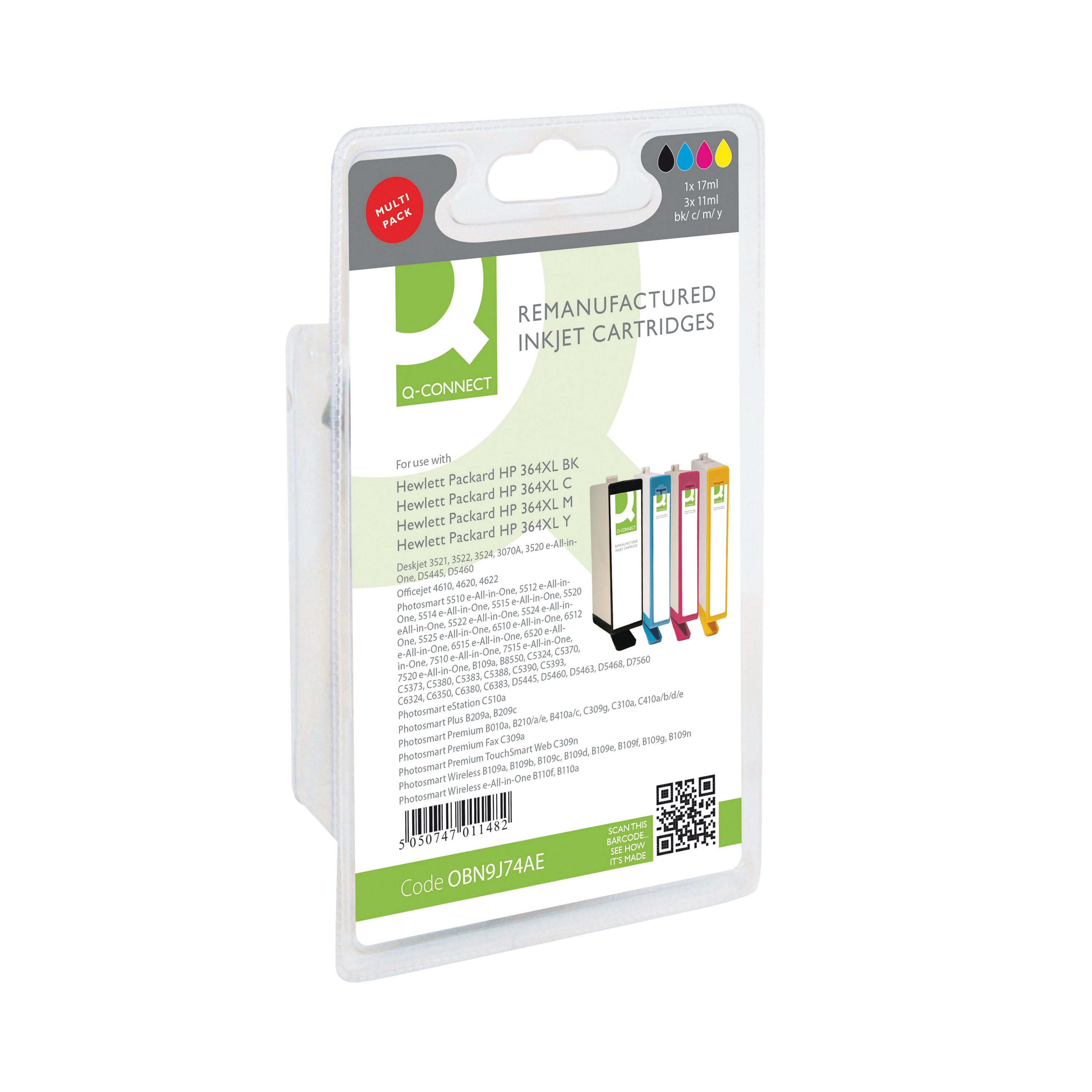 Image of Q-Connect Remanufactured Inkjet Cartridge CMYK For HP N9J74AE N9J74AE-COMP