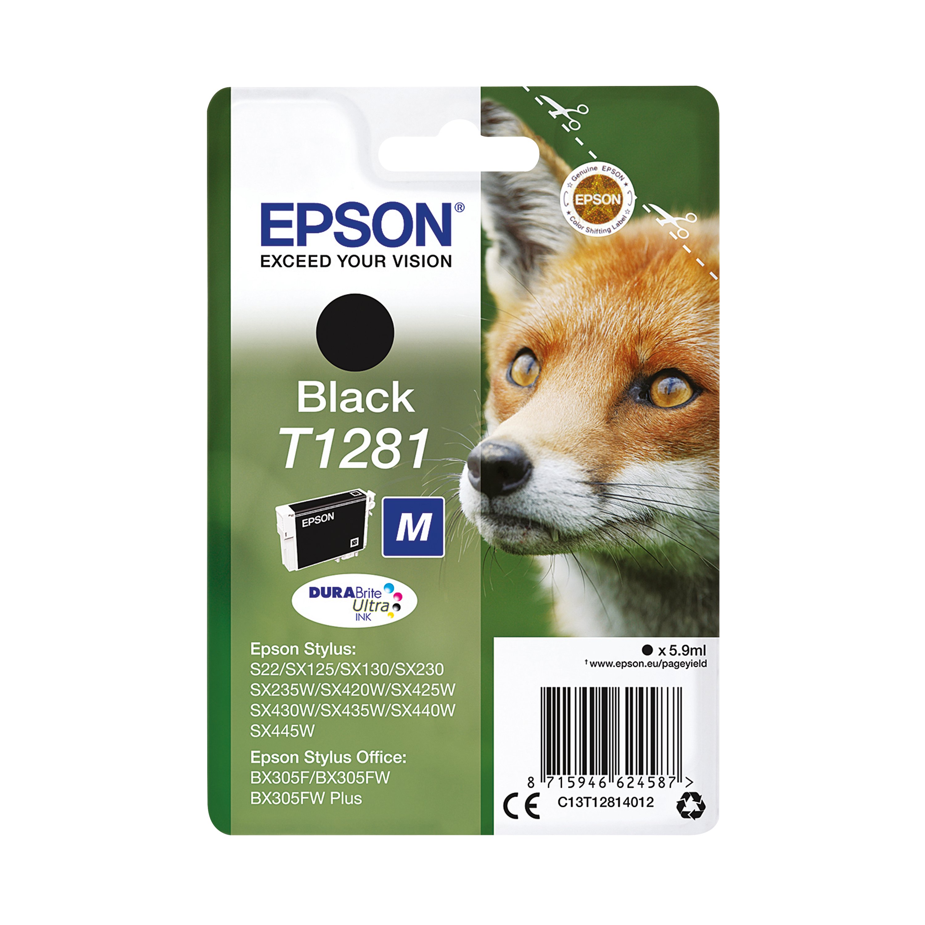 Image of Epson T1281 Fox DURABrite Ultra Ink Cartridge Black C13T12814012