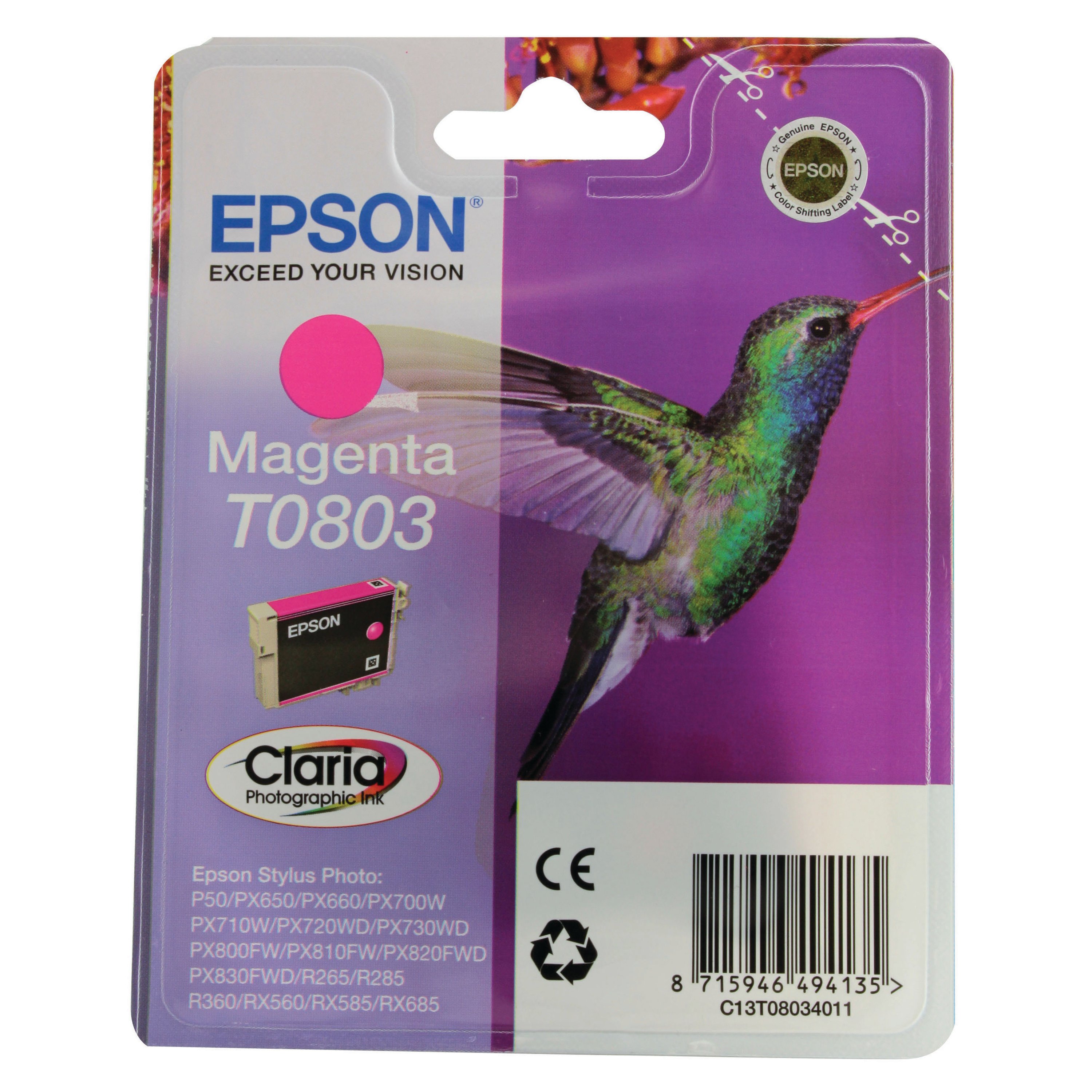 Image of Epson T0803 Ink Cartridge Claria Photographic Hummingbird Magenta C13T08034011