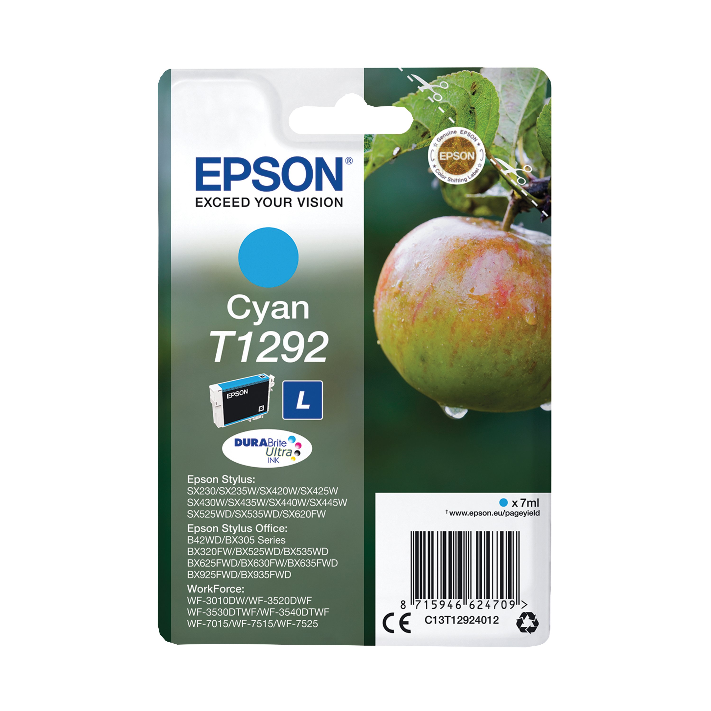 Image of Epson T1292 Apple DURABrite Ultra Ink Cartridge Cyan C13T12924012