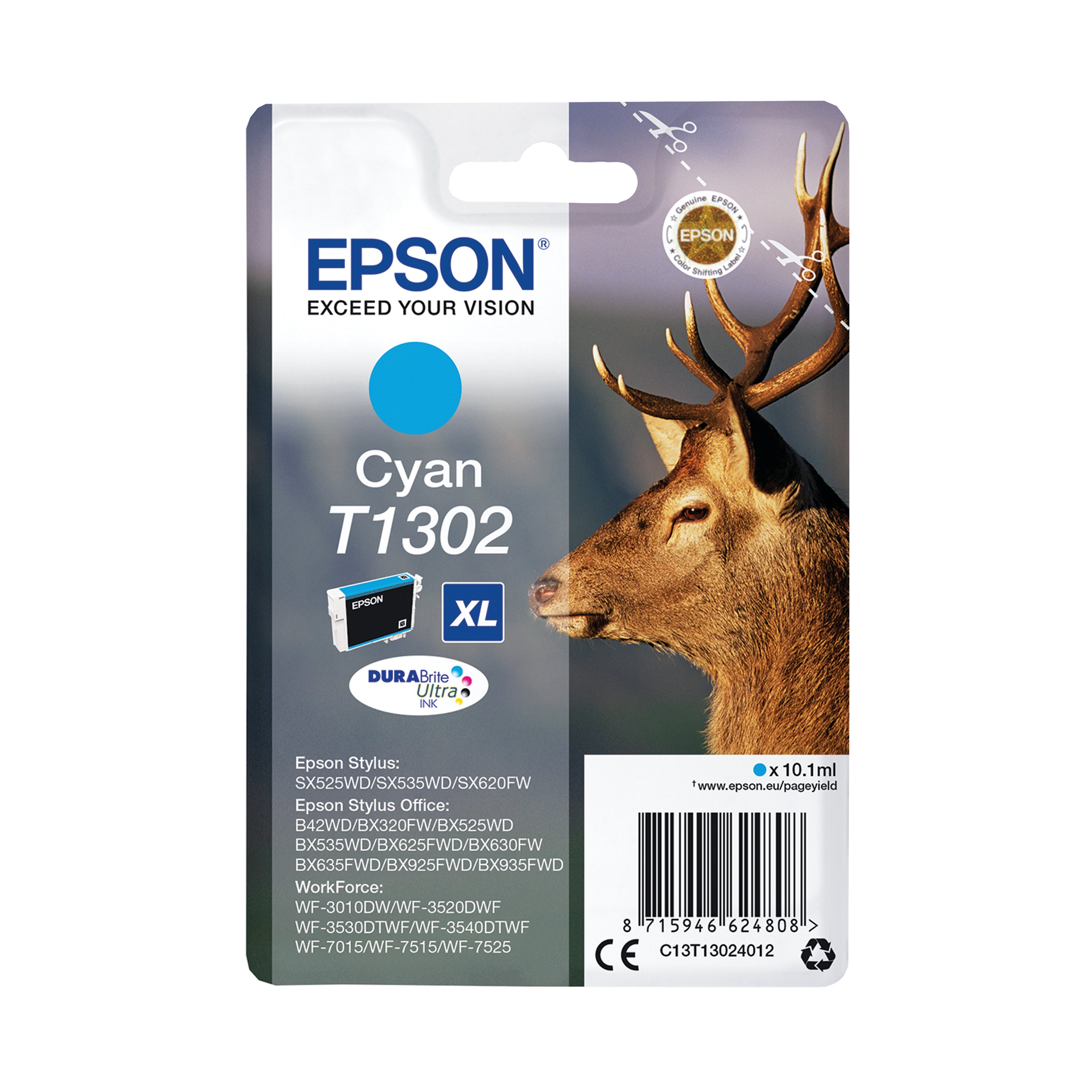 Image of Epson T1302 Stag DURABrite Ultra Ink Cartridge Cyan C13T13024012