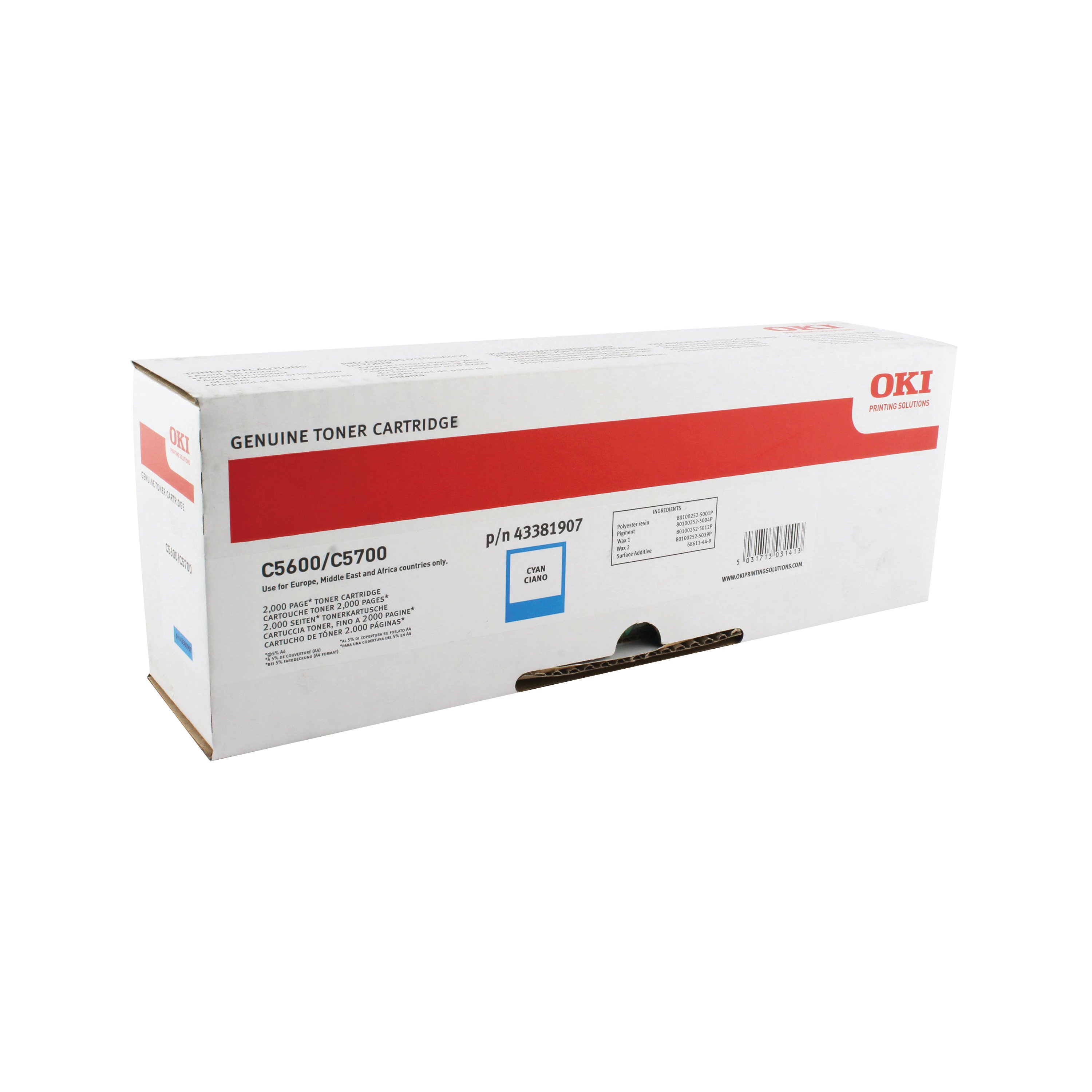 Image of Oki C610 6K Toner Cartridge Cyan 44315307