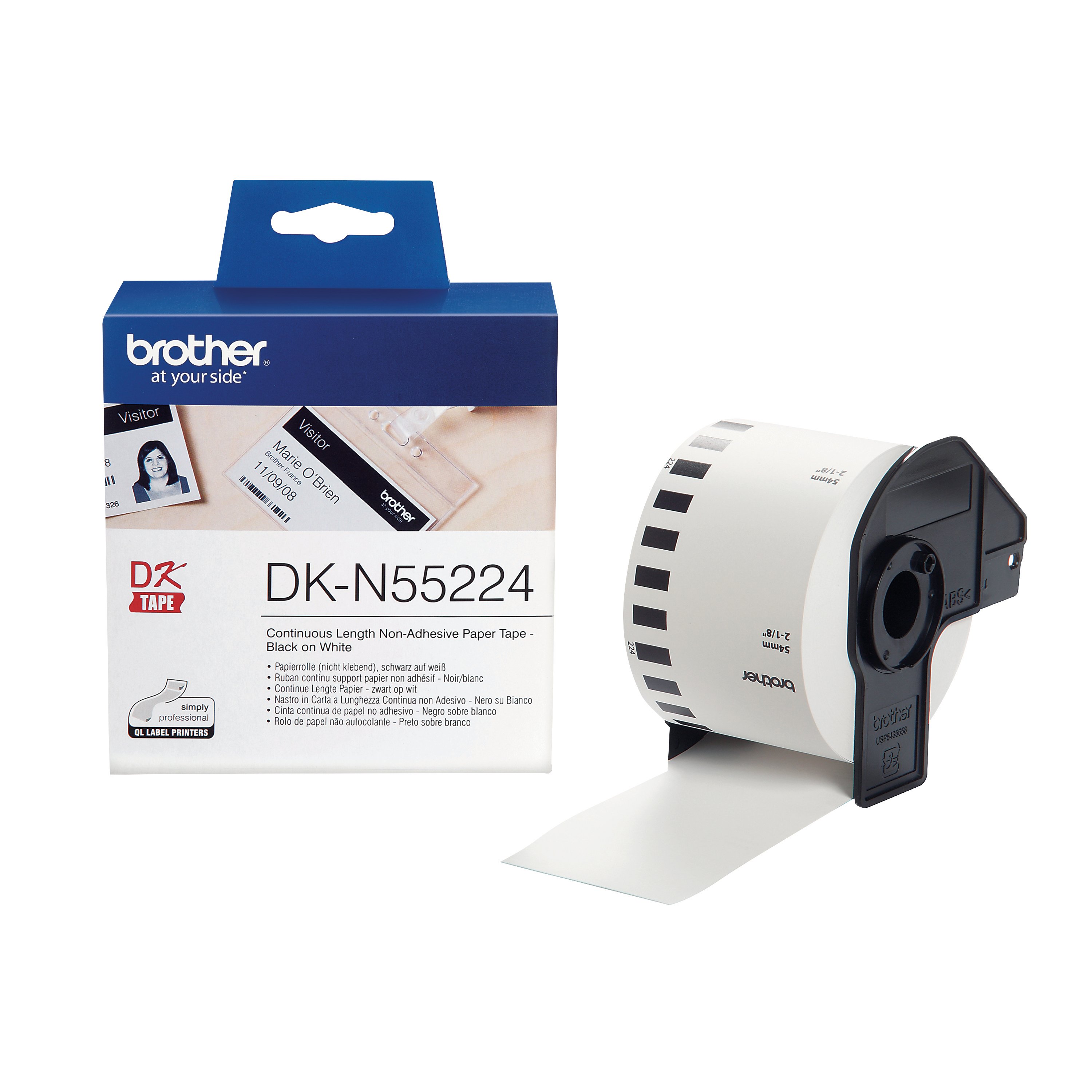 Image of Brother Continuous Non-Adhesive Paper Roll Black on White 54mm DKN55224