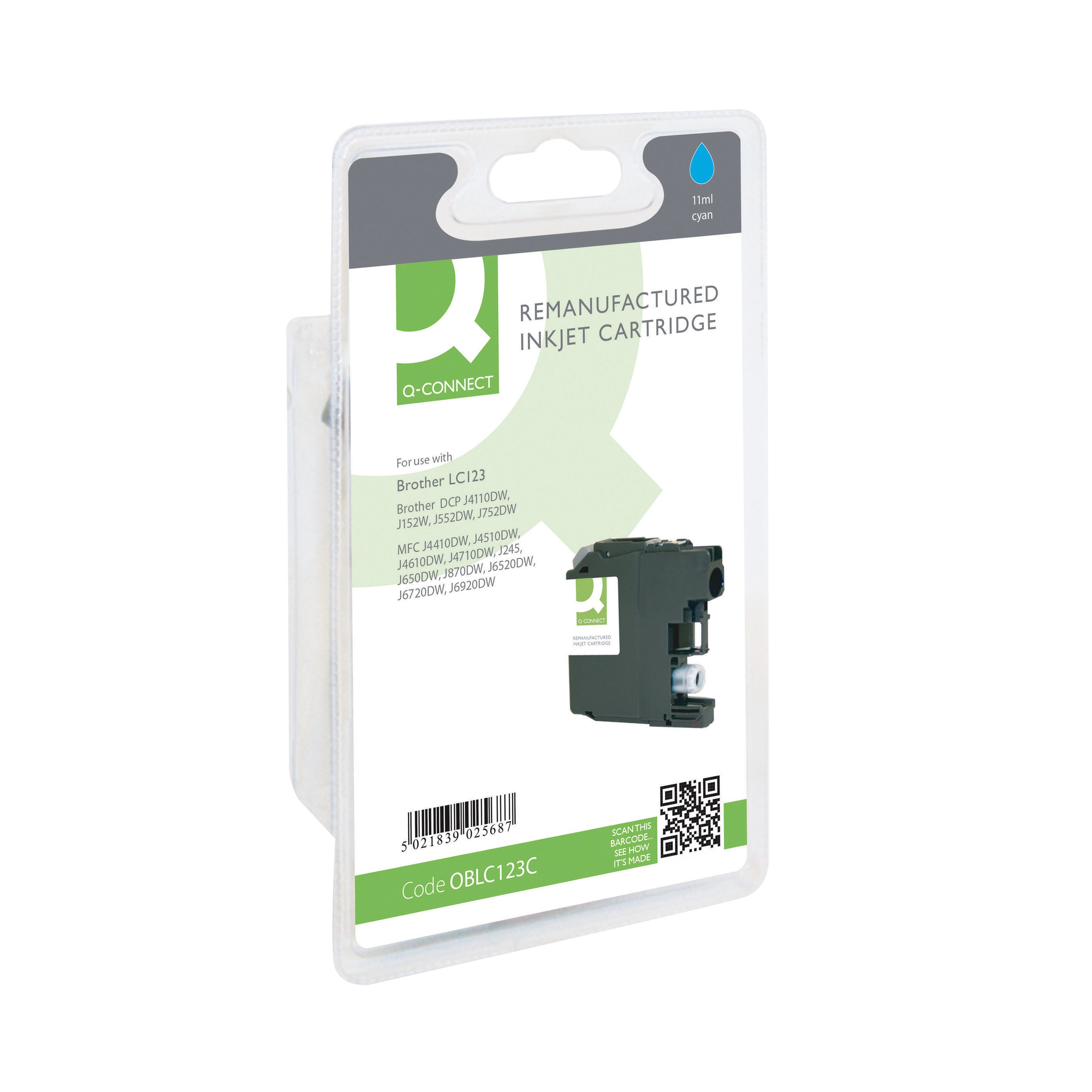 Image of Q-Connect Brother LC123 Remanufactured Inkjet Cartridge Cyan RM-QC-6614-00