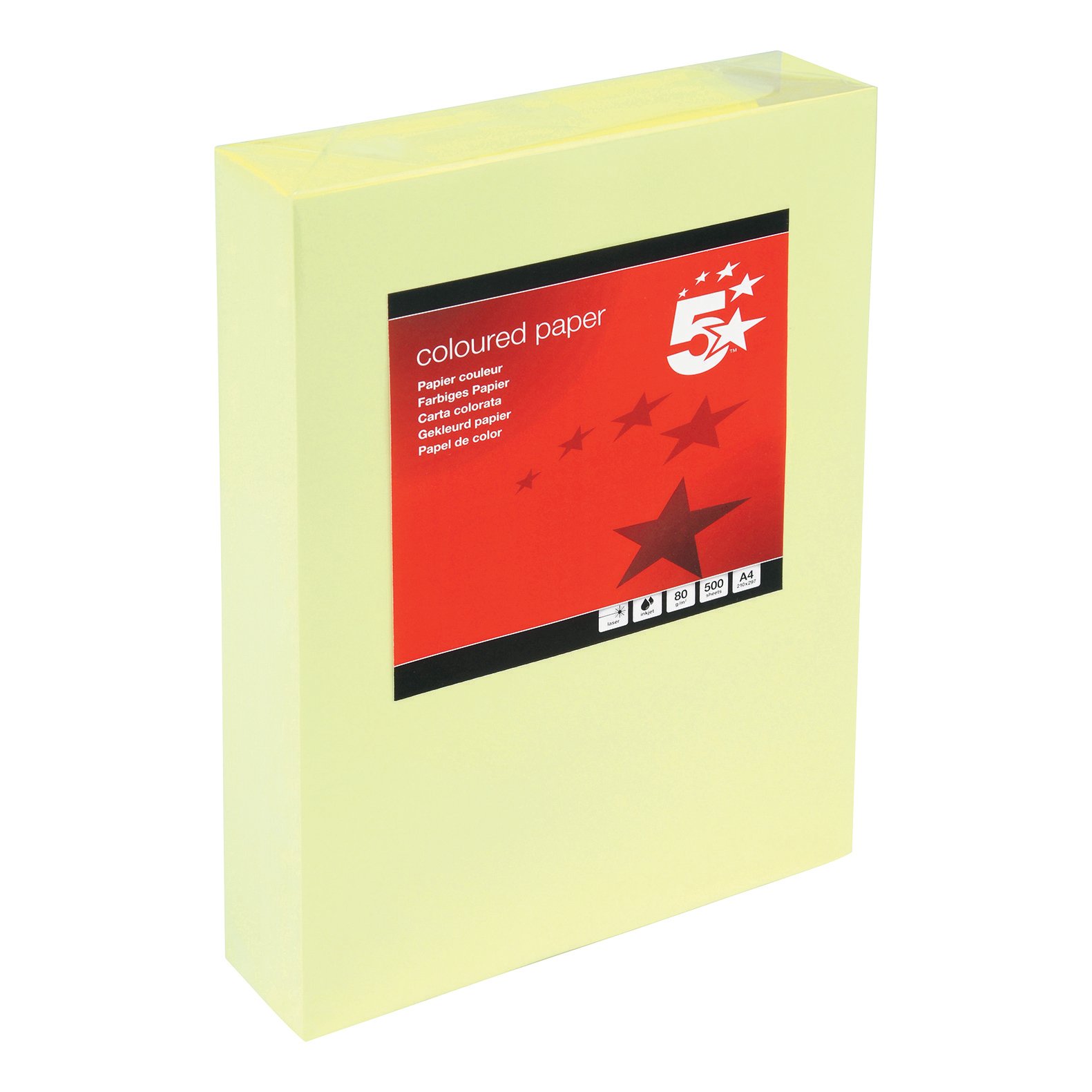 Image of 5 Star Office Coloured Copier Paper Multifunctional 80gsm A4 Light Yellow Ream-Wrapped (Pack of 500)