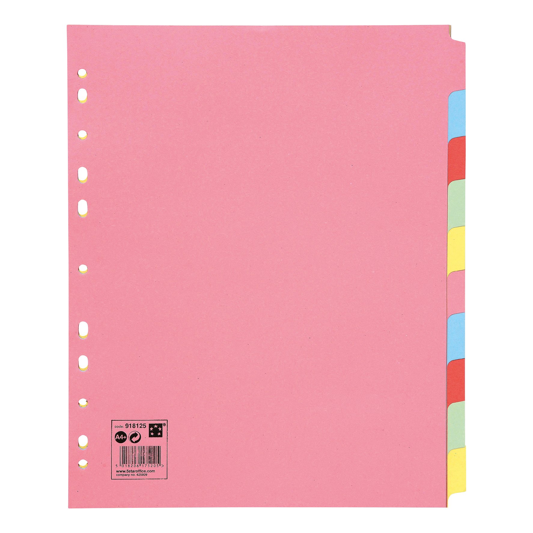 5 Star Office Subject Dividers 10-Part Recycled Card Multipunched Extra ...