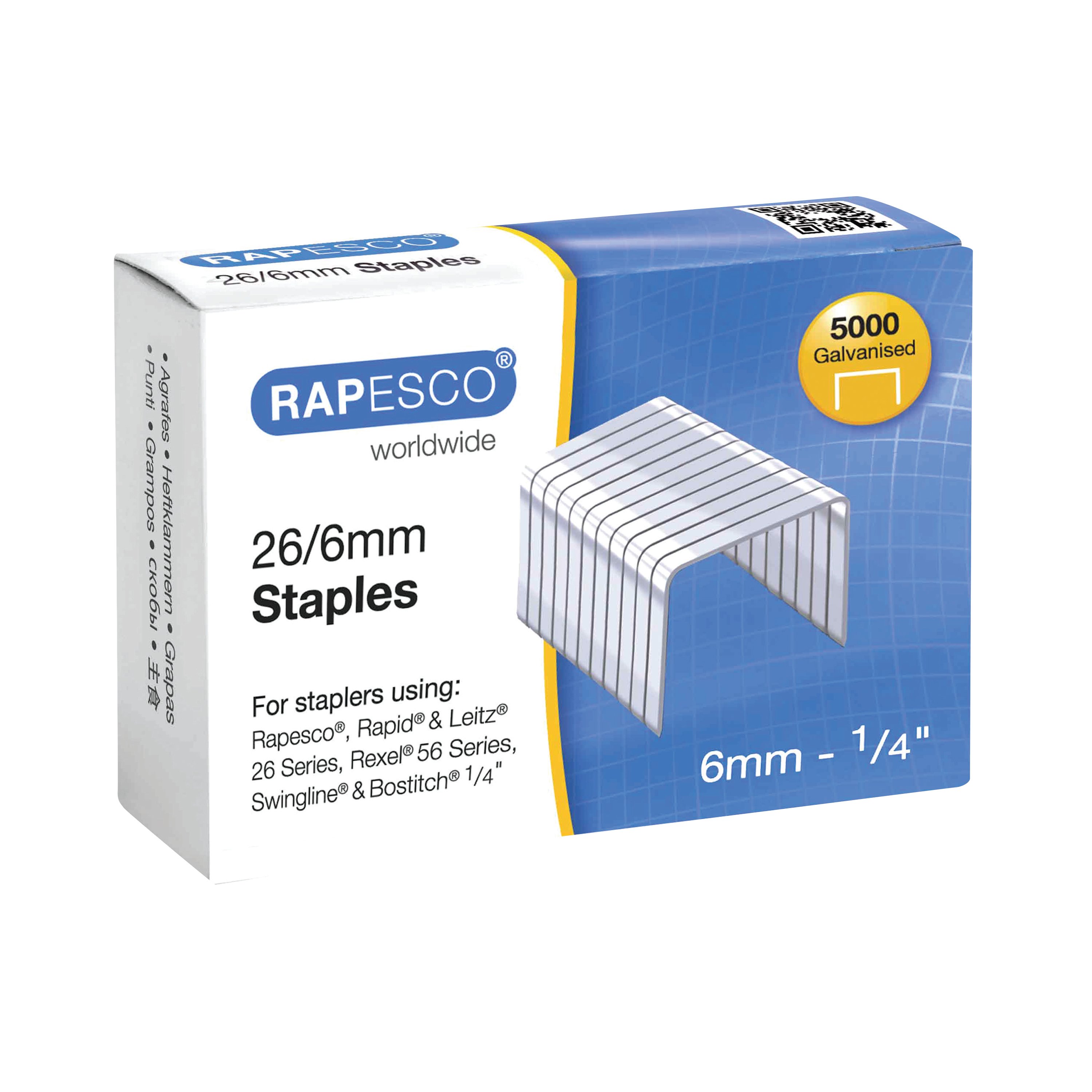 Rapesco 26/6Mm Staples Galvanised Chisel Point Pack of 5000 S11662Z3