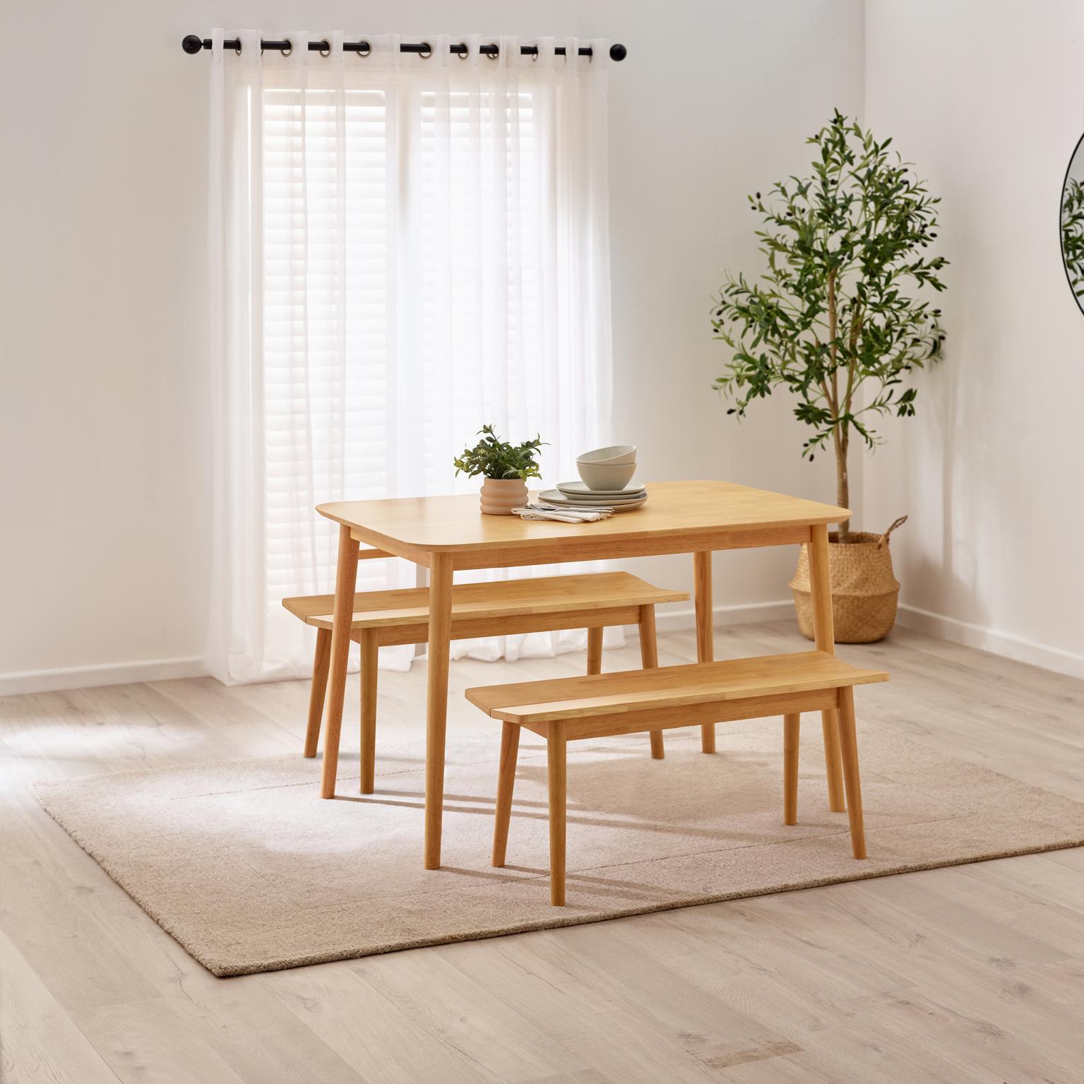 Lynton Small Wooden Rustic Dining Table & 2 Benches - Picture 3 of 26