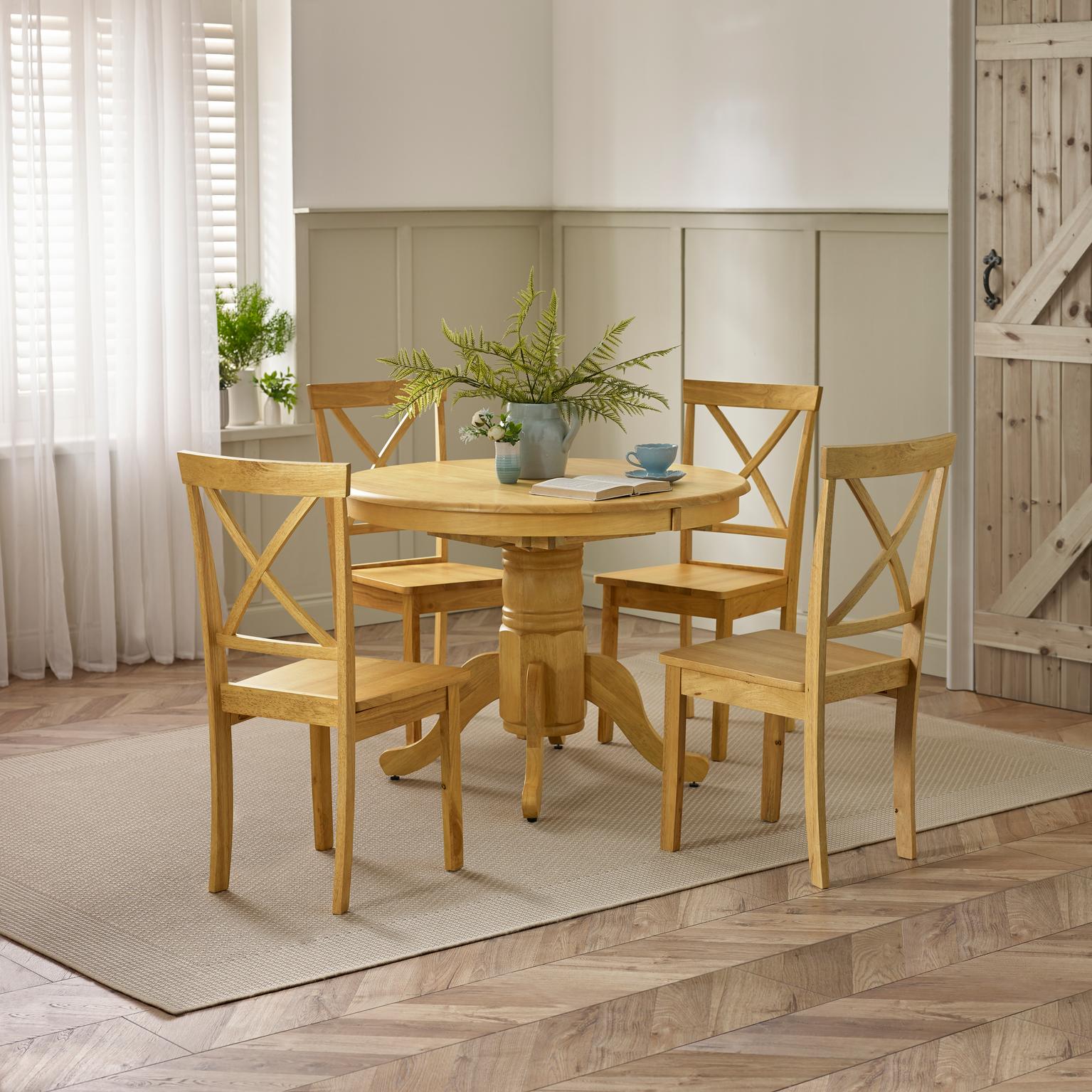 Padstow Wooden Extending Round Dining Table & 4 Millford Chairs - Picture 28 of 39