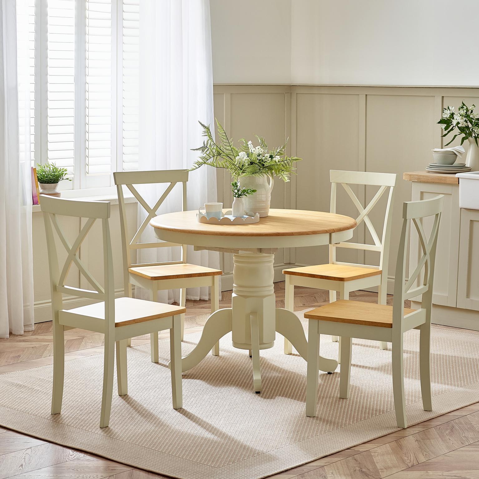 Padstow Wooden Extending Round Dining Table & 4 Millford Chairs - Picture 16 of 39