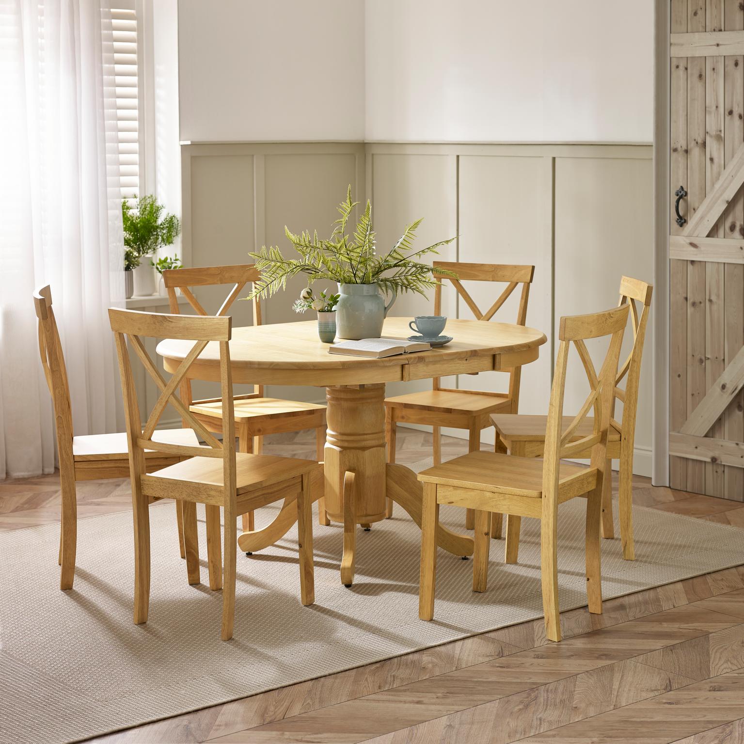 Padstow Wooden Extending Round Dining Table & 6 Millford Chairs - Picture 28 of 39