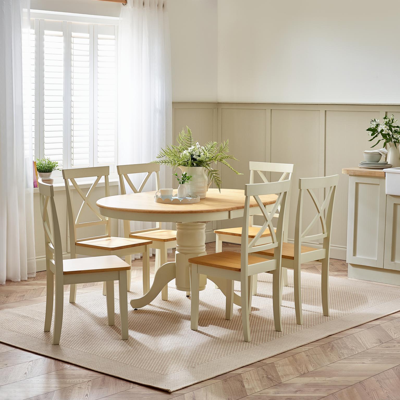 Padstow Wooden Extending Round Dining Table & 6 Millford Chairs - Picture 16 of 39