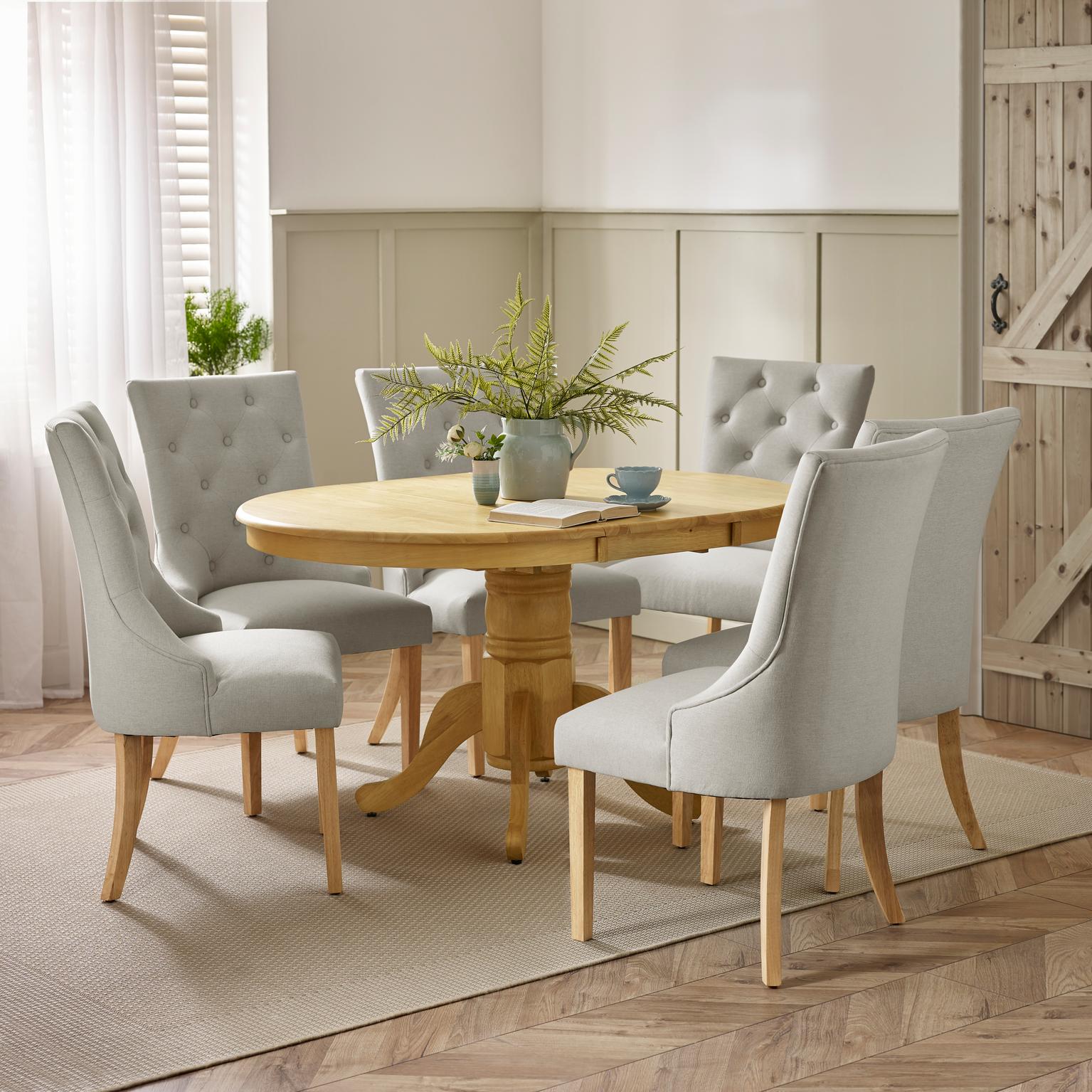 Padstow Wooden Extending Farmhouse Dining Table & 6 Belgravia Fabric Chairs