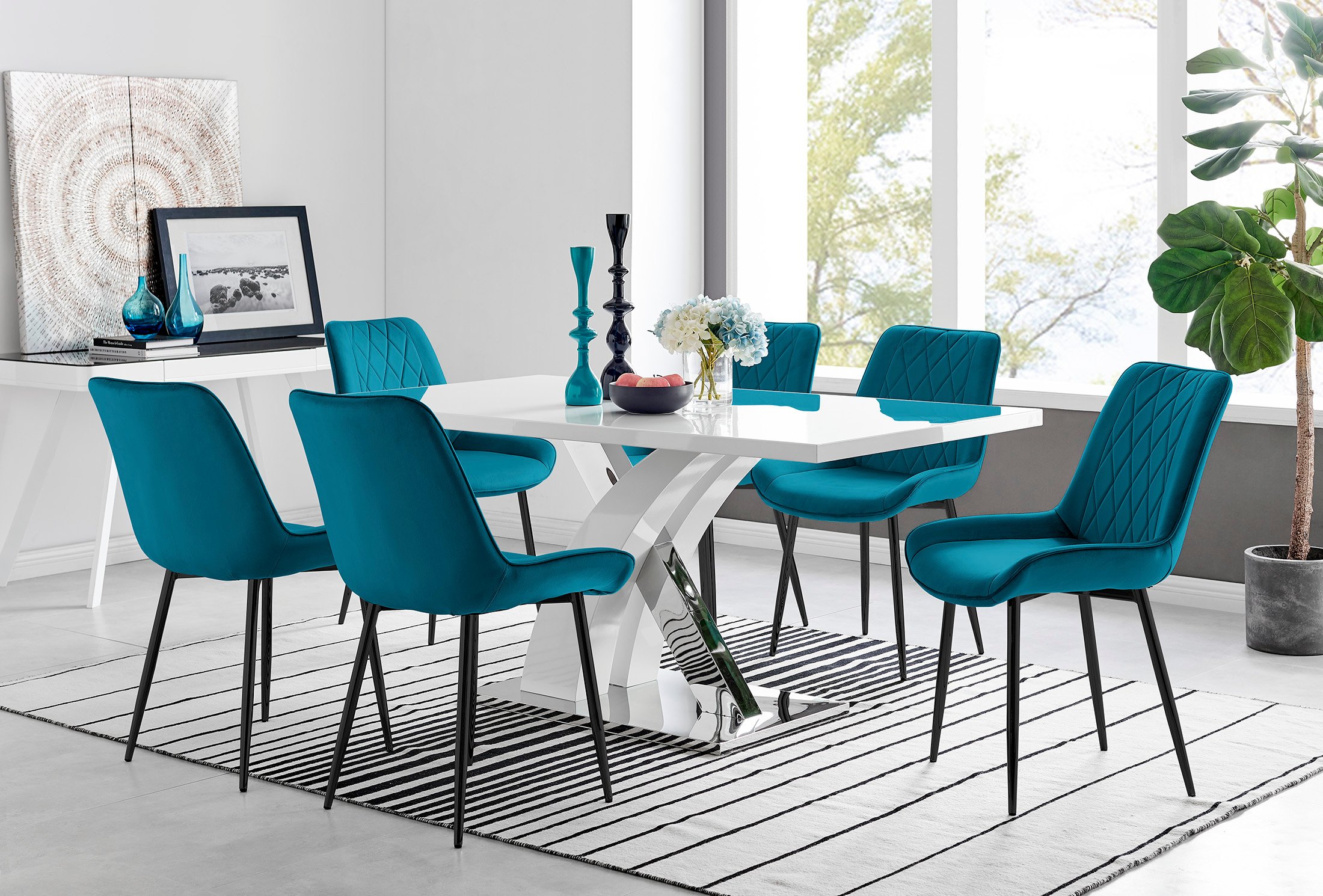 ATLANTA White High Gloss and Chrome Dining Table & 6 Faux Leather Pesaro Chairs - Picture 48 of 251