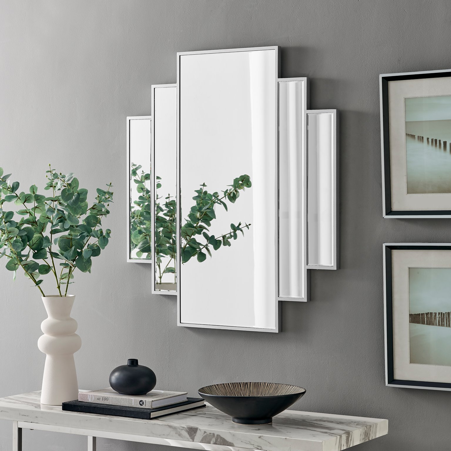 Deco Large 1920s Art Deco Inspired Silver Framed Wall Mirror - Picture 7 of 18