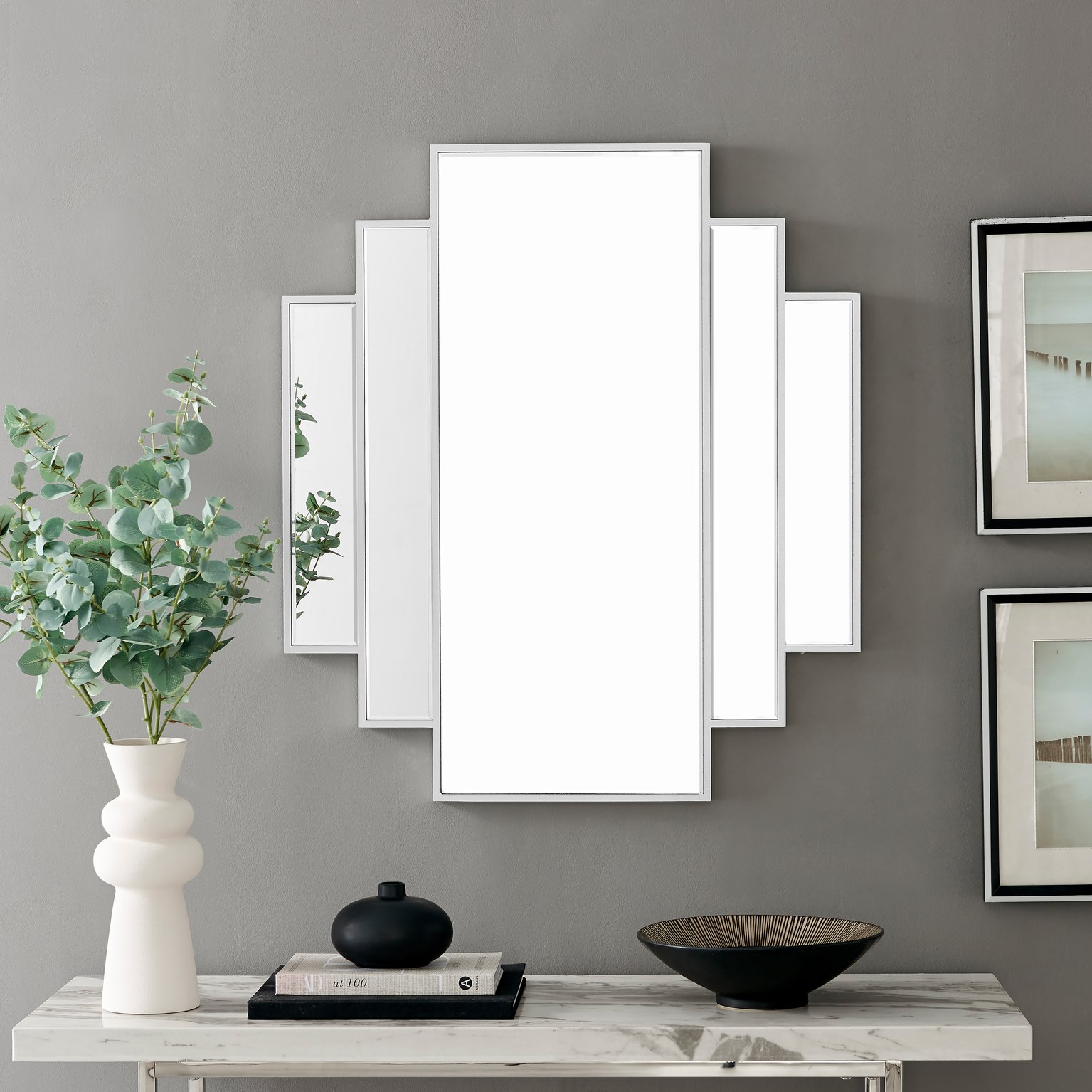 Deco Large 1920s Art Deco Inspired Silver Framed Wall Mirror - Picture 8 of 18