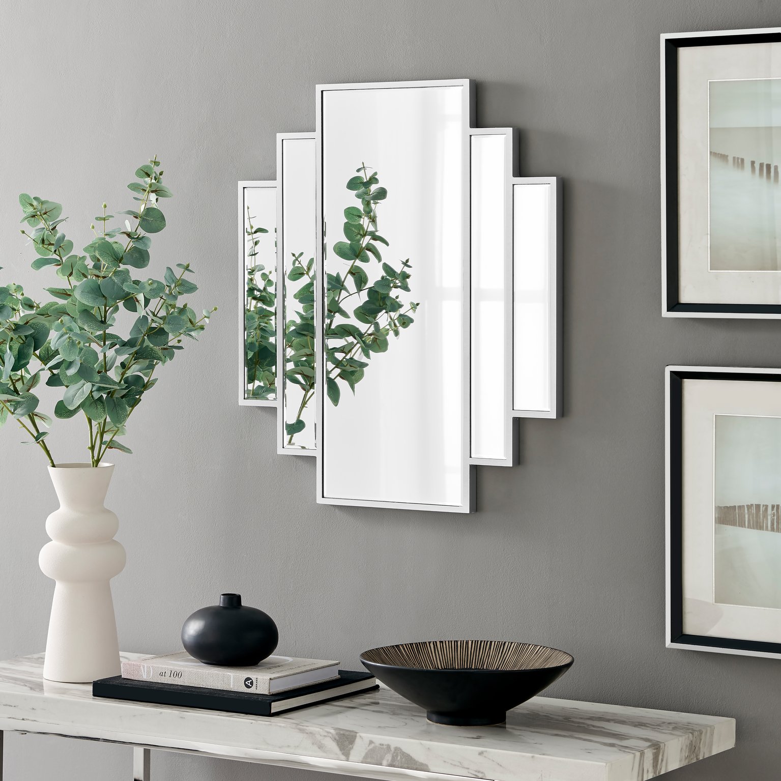 Deco Large 1920s Art Deco Inspired Silver Framed Wall Mirror - Picture 13 of 18