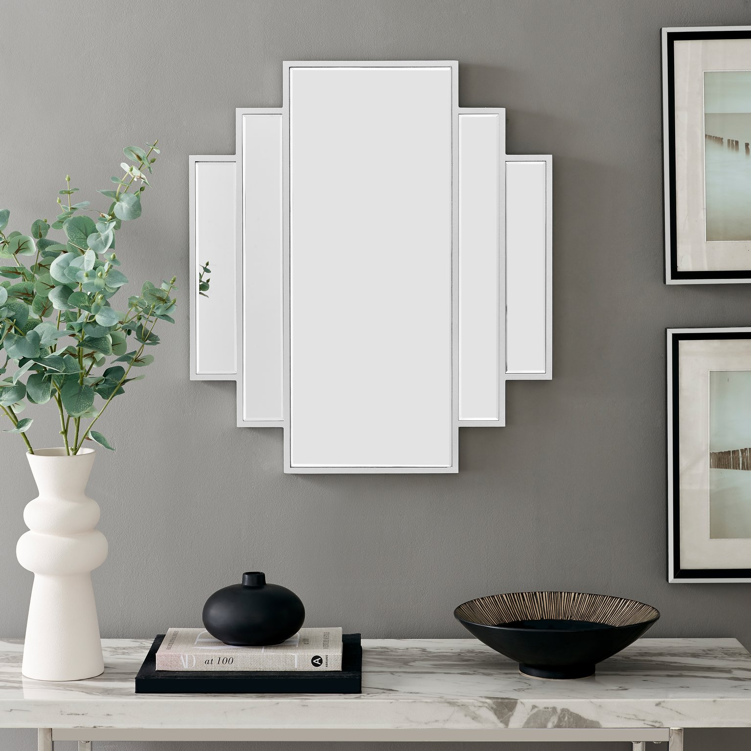 Deco Large 1920s Art Deco Inspired Silver Framed Wall Mirror - Picture 14 of 18