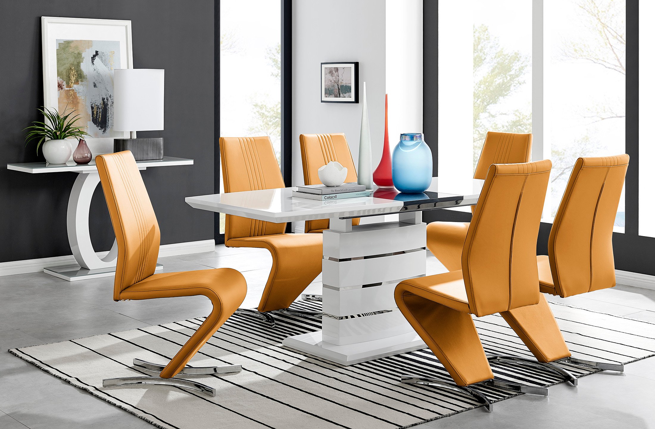RENATO White Gloss Chrome Extending Dining Table &6/8 Faux Leather Dining Chairs - Picture 301 of 601