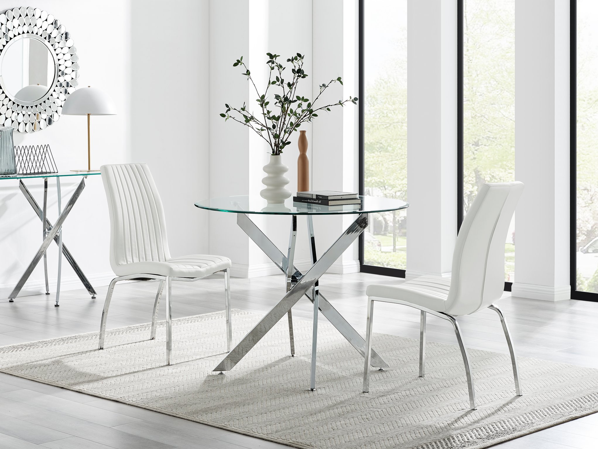 white round dining table and 2 chairs