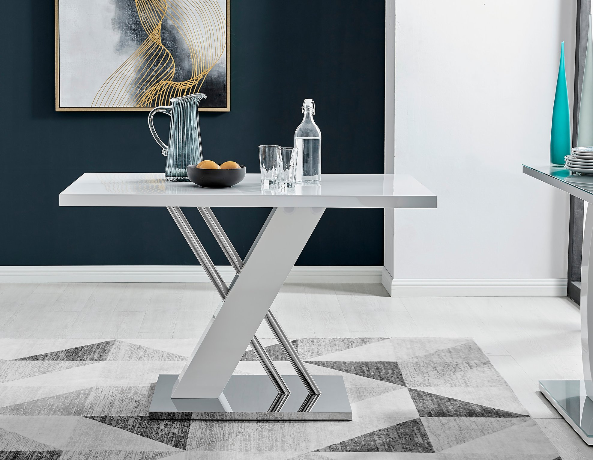 SORRENTO White High Gloss Chrome Dining Table & 4 Faux Leather Lorenzo Chairs - Picture 51 of 61