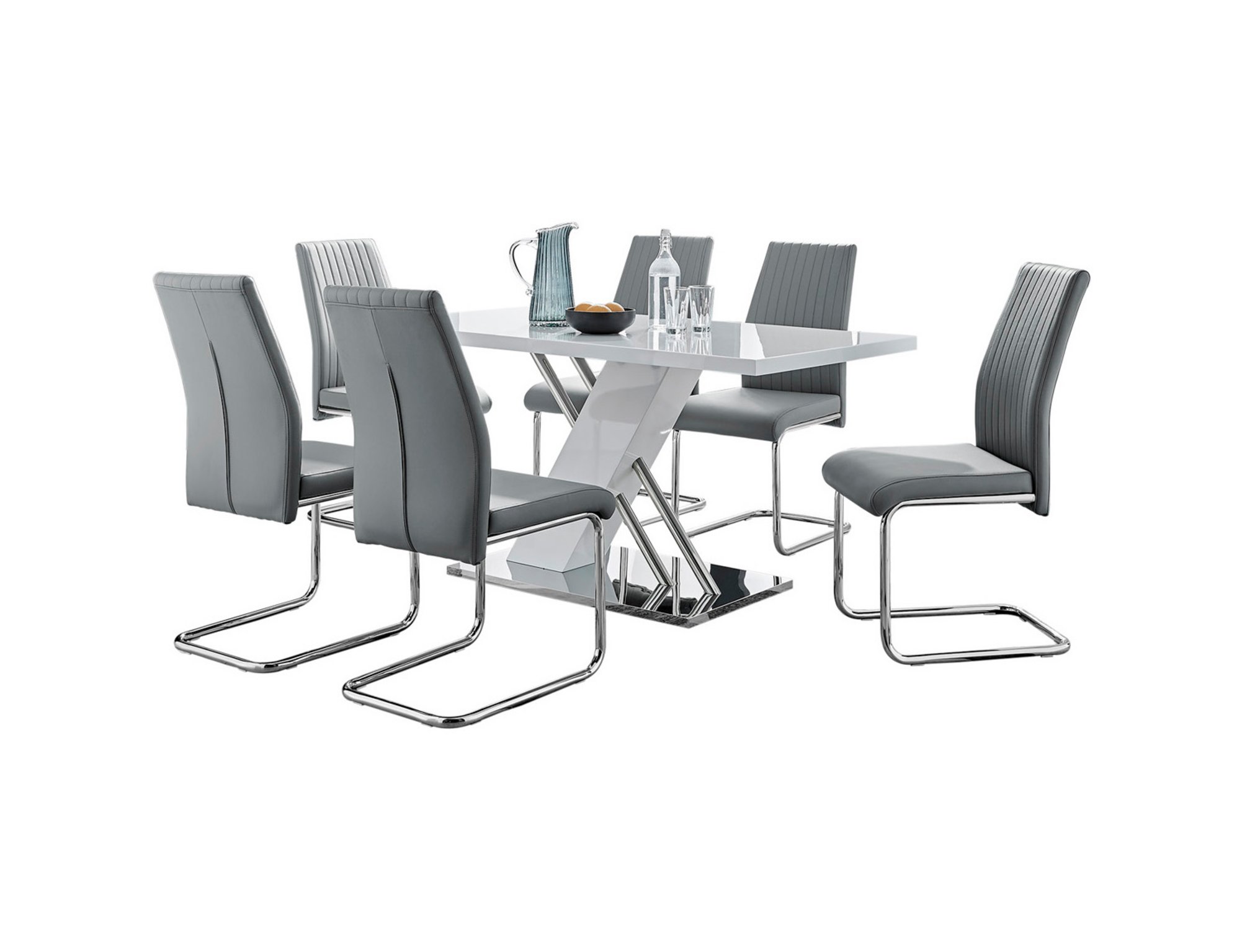 SORRENTO White High Gloss Chrome Dining Table and 6 Faux Leather Lorenzo Chairs - Picture 28 of 51