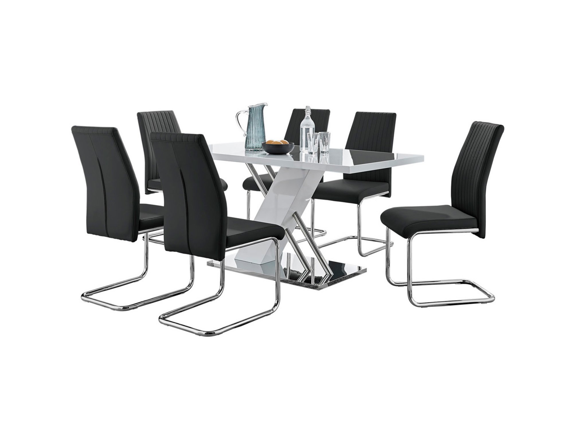 SORRENTO White High Gloss Chrome Dining Table and 6 Faux Leather Lorenzo Chairs - Picture 16 of 51