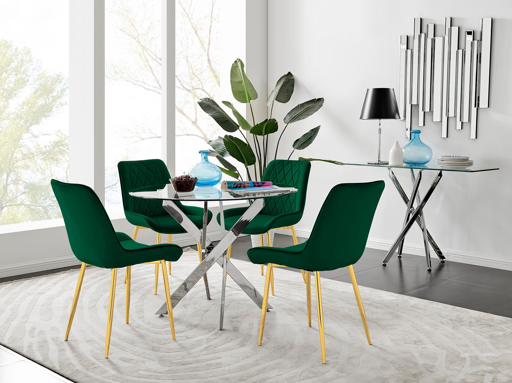 NOVARA Chrome Round Glass Dining Table and 4 Luxury Velvet Dining Chairs - Picture 33 of 248