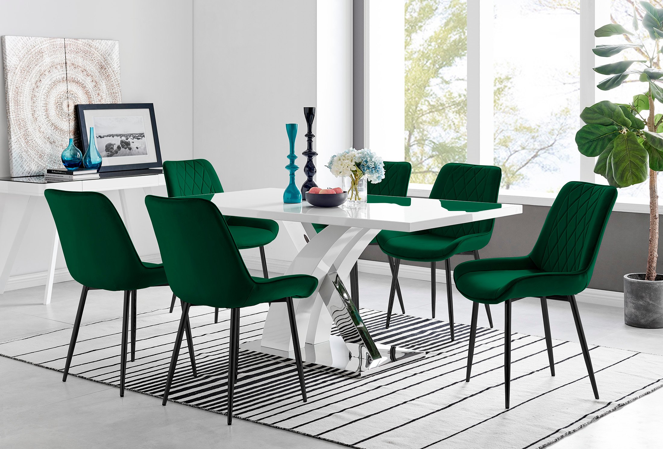ATLANTA White High Gloss and Chrome Dining Table & 6 Faux Leather Pesaro Chairs - Picture 120 of 251