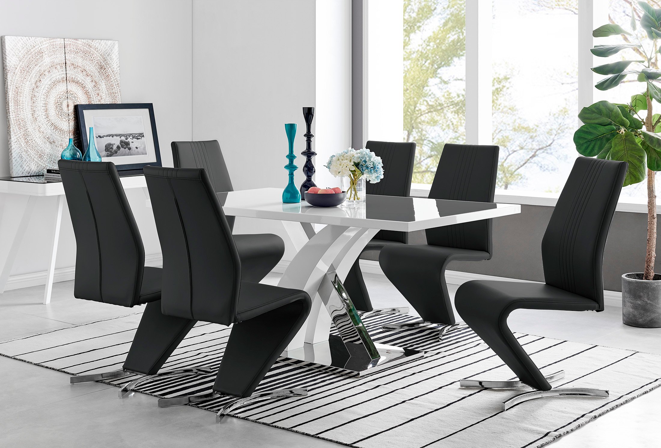 ATLANTA White High Gloss and Chrome Dining Table & 6 Faux Leather Willow Chairs - Picture 14 of 61