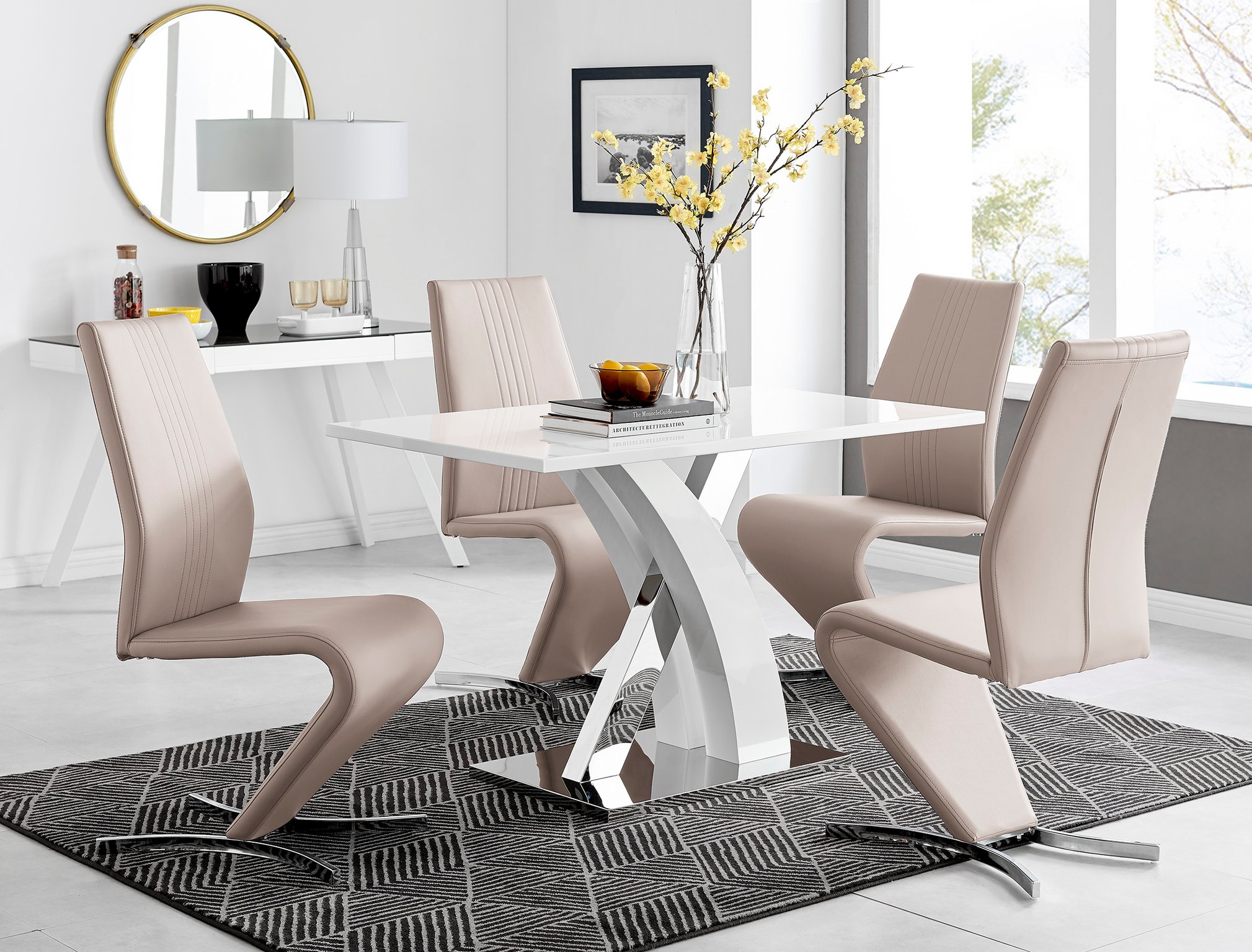ATLANTA 4 White High Gloss Chrome Dining Table and 4 Faux Leather Dining Chairs - Picture 251 of 330