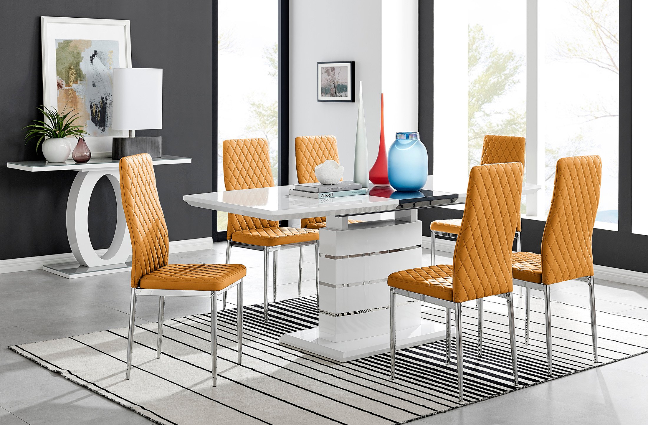 RENATO White Gloss Chrome Extending Dining Table &6/8 Faux Leather Dining Chairs - Picture 453 of 601