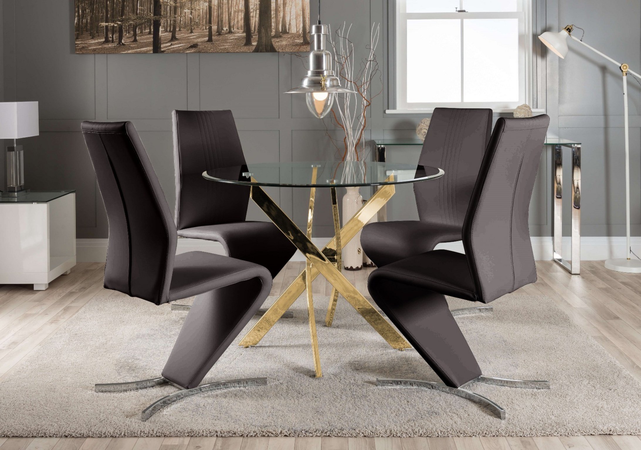 NOVARA Gold Round Tempered Glass Dining Table And 4 Faux Leather Dining Chairs - Picture 336 of 410