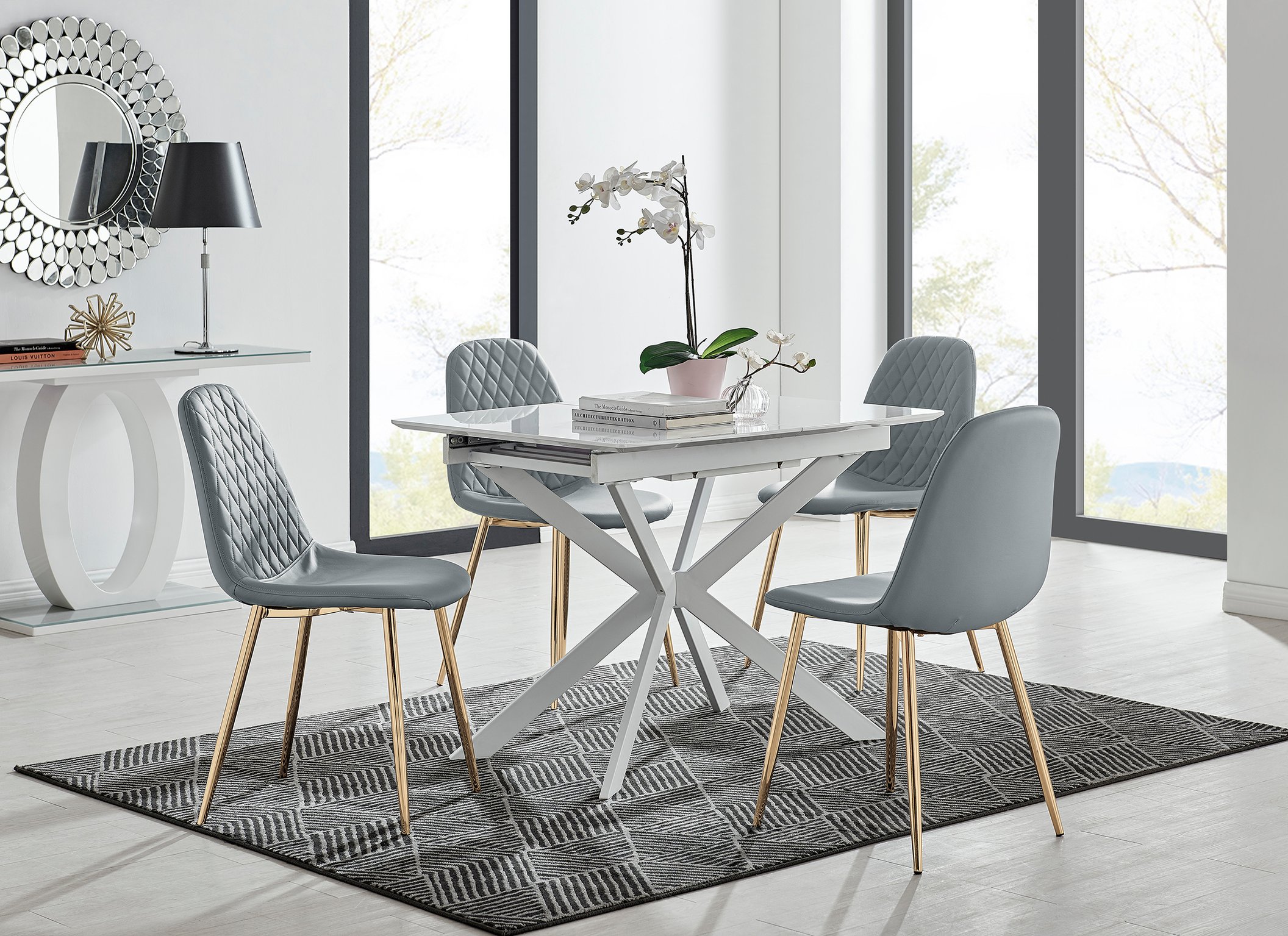 White gloss square extending deals dining table