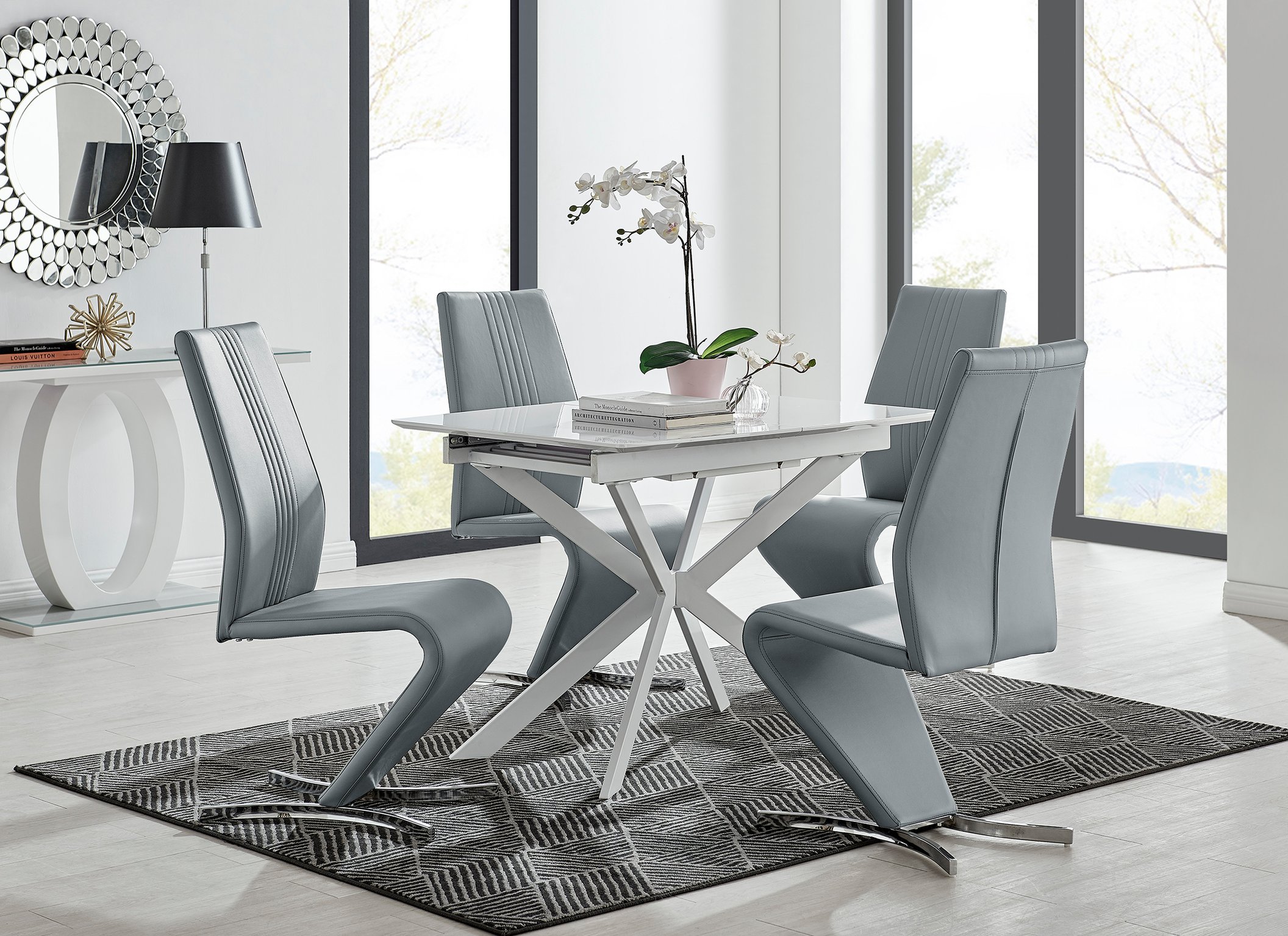 LIRA 100cm White Gloss Extending Dining Table and 4 Faux Leather Willow Chairs - Picture 17 of 43