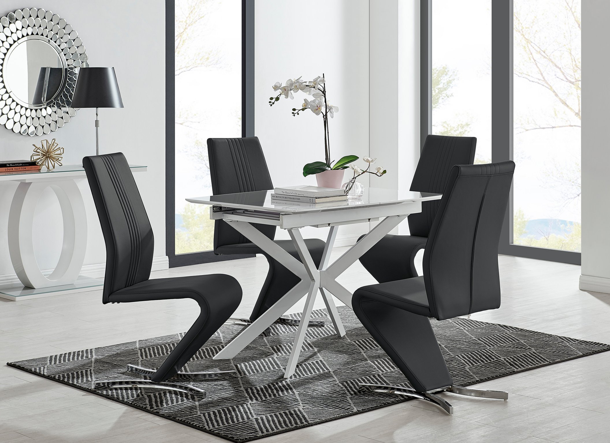 LIRA 100cm White Gloss Extending Dining Table and 4 Faux Leather Willow Chairs - Picture 2 of 43