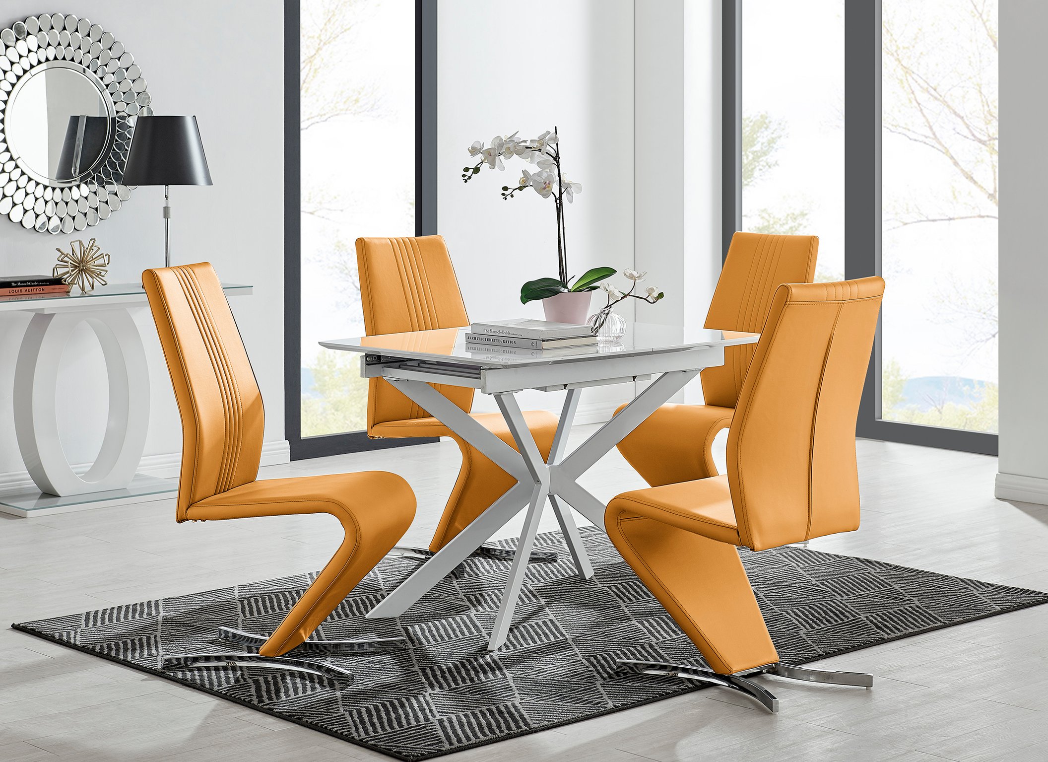 LIRA 100cm White Gloss Extending Dining Table and 4 Faux Leather Willow Chairs - Picture 26 of 43