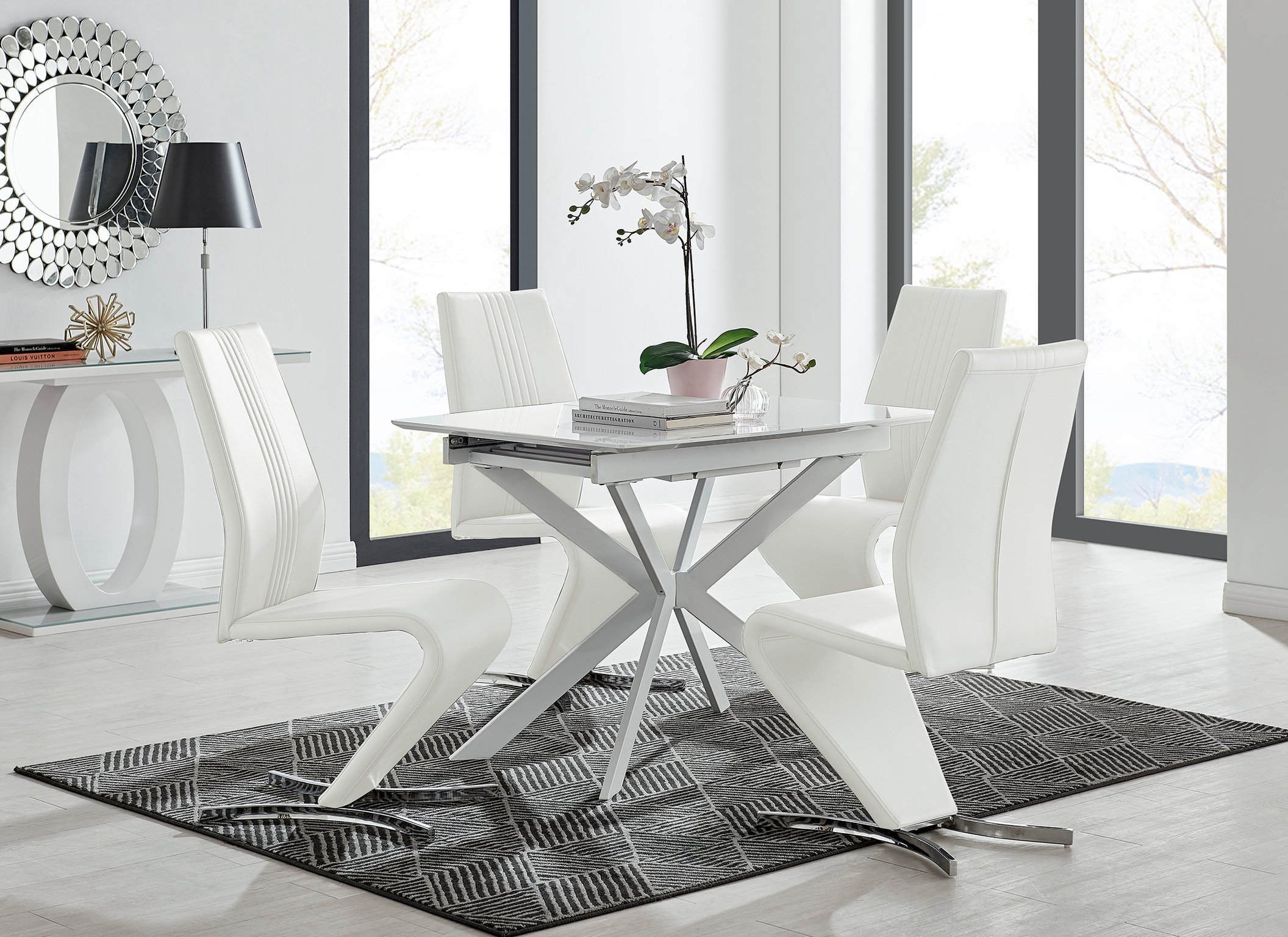 LIRA 100cm White Gloss Extending Dining Table and 4 Faux Leather Willow Chairs - Picture 32 of 43
