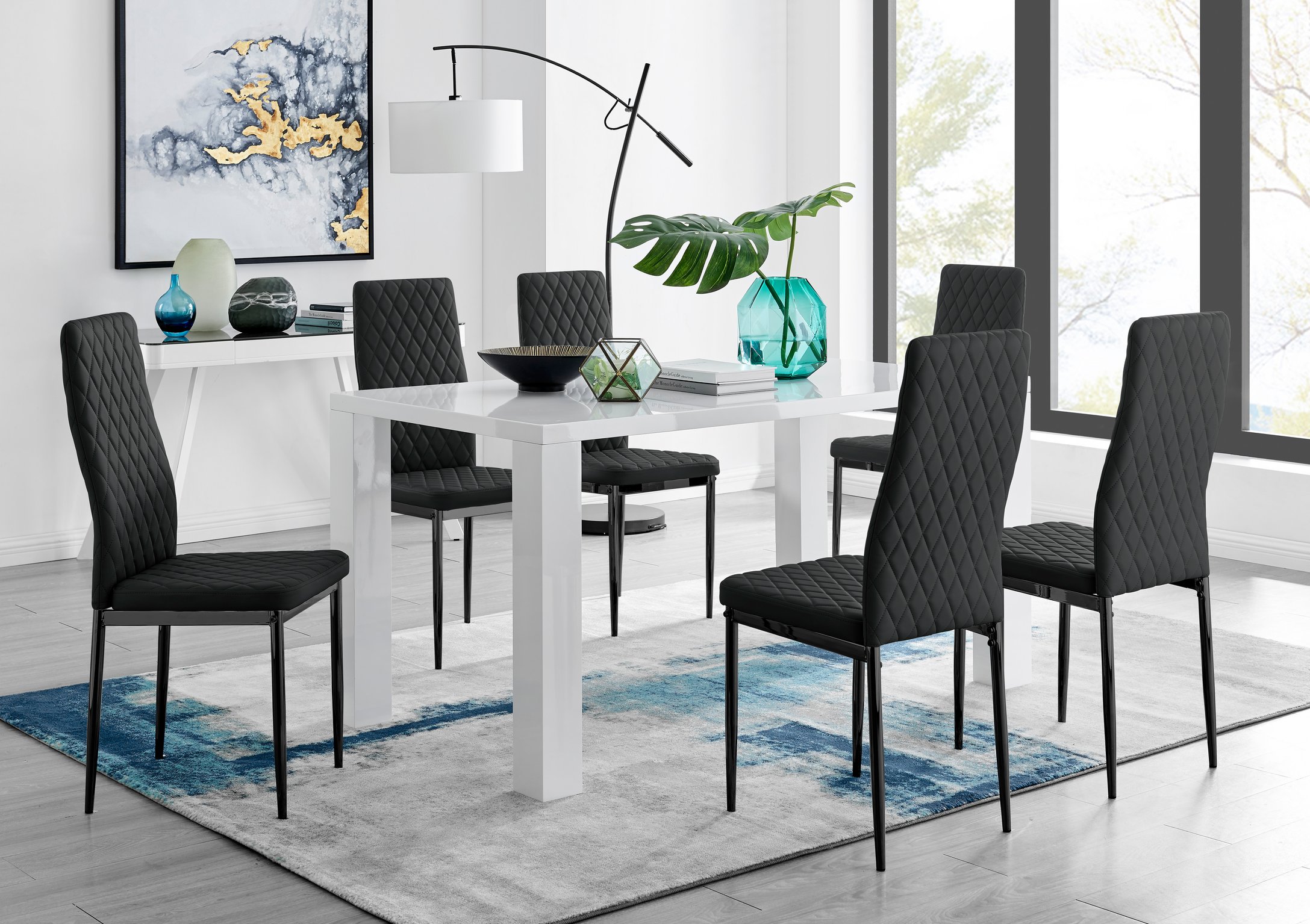 PIVERO White High Gloss Dining Table & 6 Faux Leather Milan Chairs - Picture 100 of 148