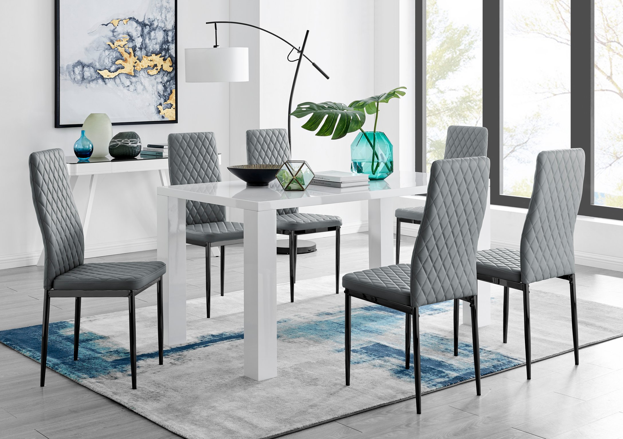 PIVERO White High Gloss Dining Table & 6 Faux Leather Milan Chairs - Picture 122 of 148