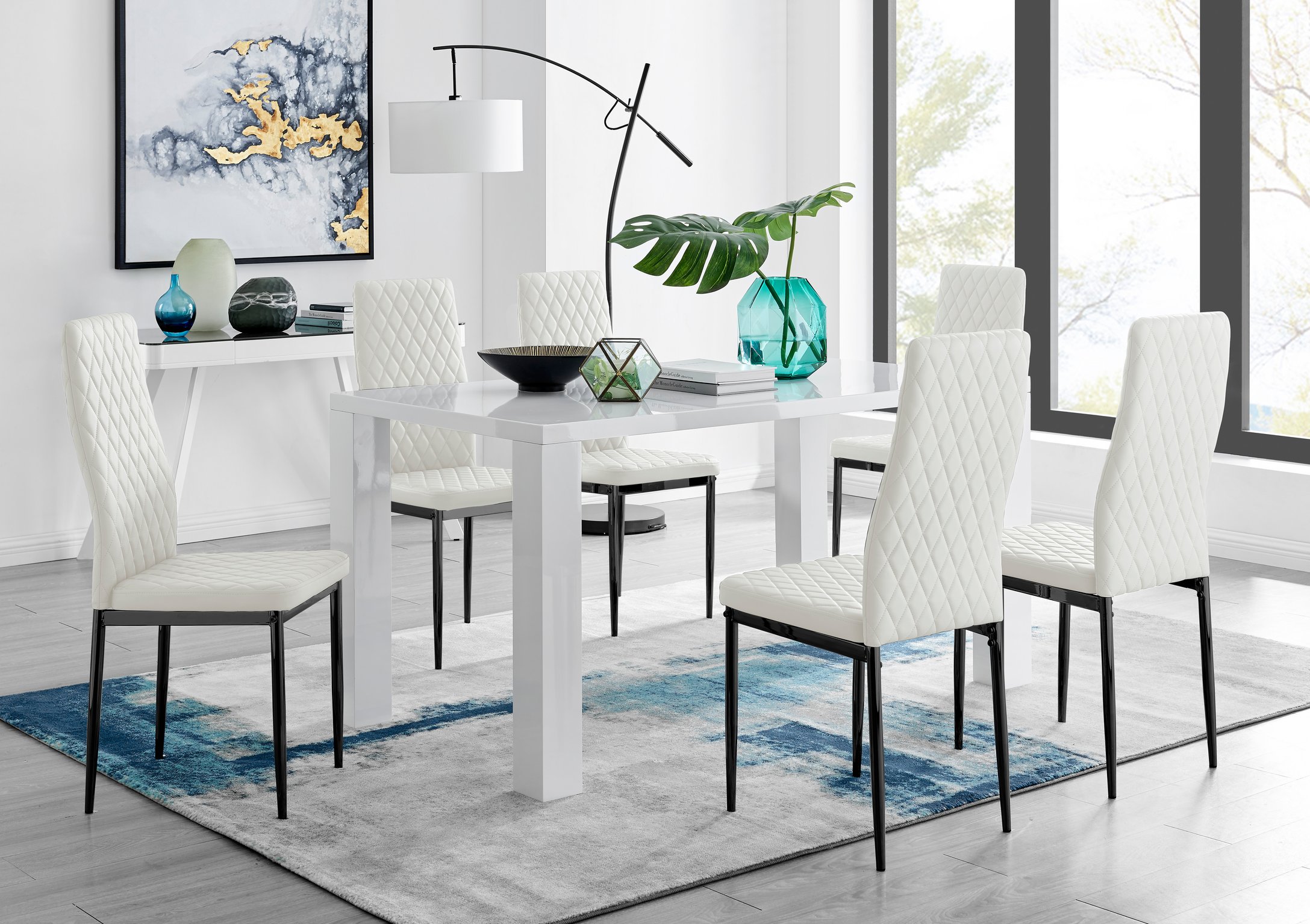 PIVERO White High Gloss Dining Table & 6 Faux Leather Milan Chairs - Picture 113 of 148