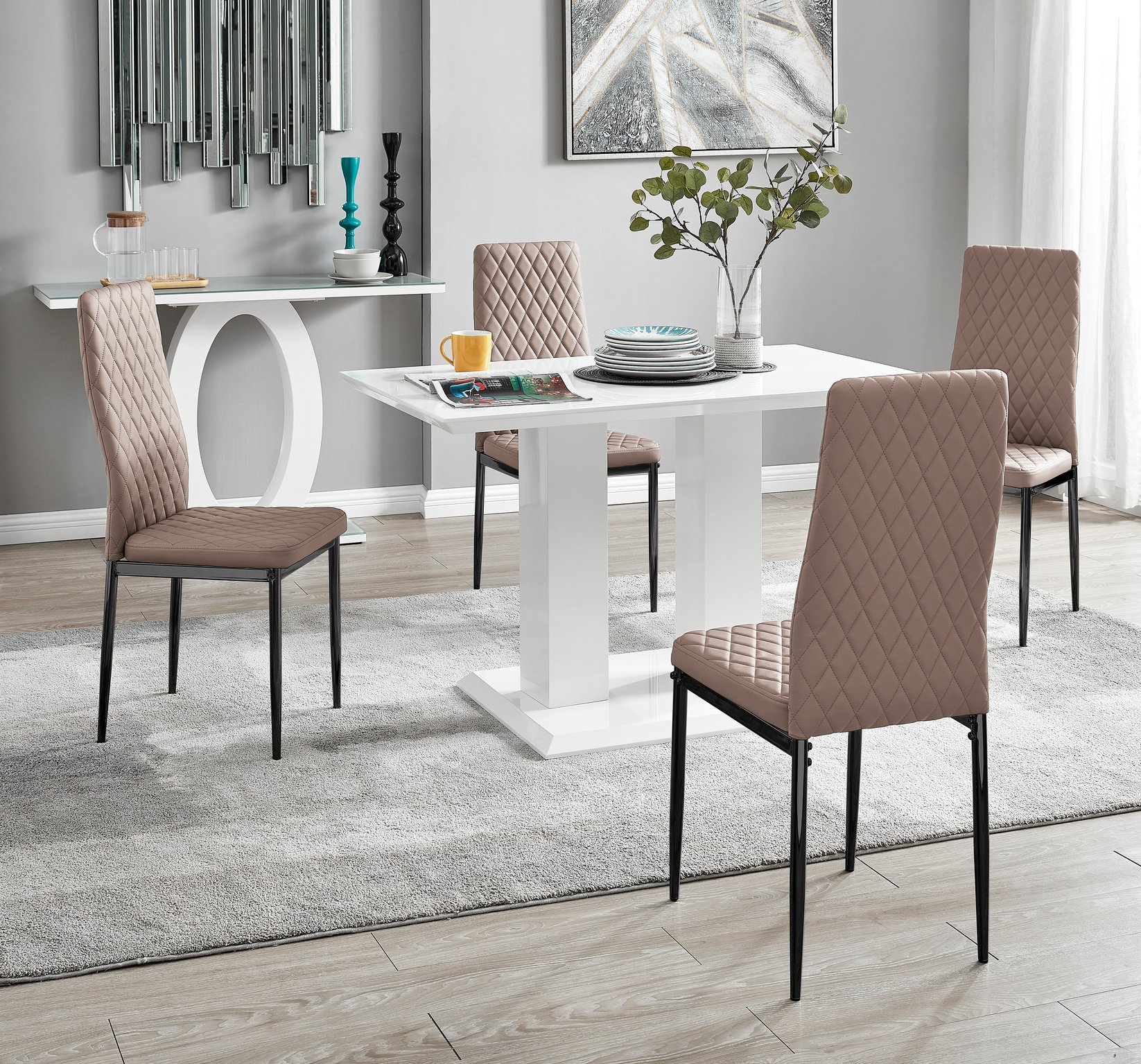 IMPERIA White High Gloss Dining Table & 4 Faux Leather Milan Dining Chairs - Picture 103 of 122