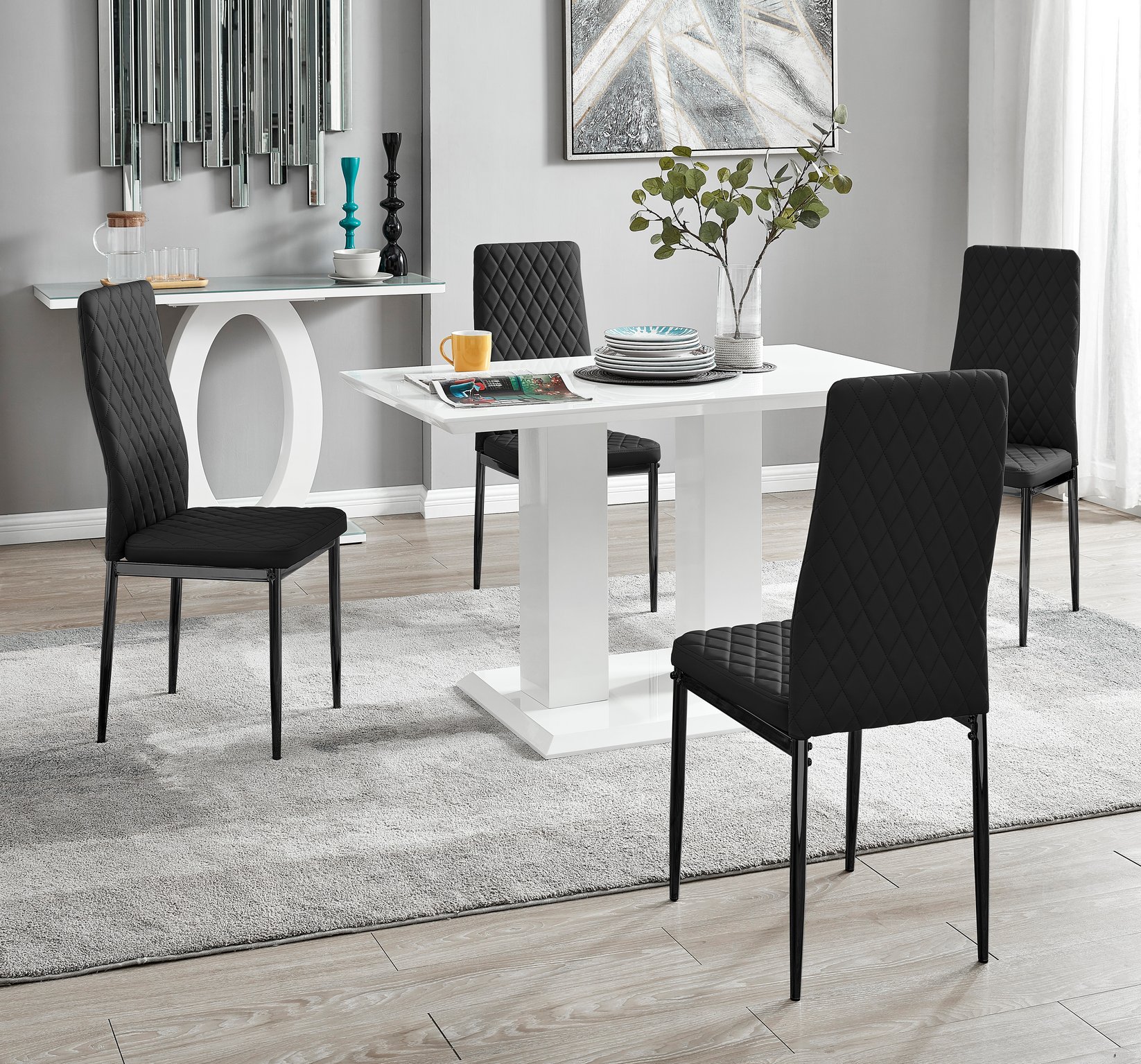 IMPERIA White High Gloss Dining Table & 4 Faux Leather Milan Dining Chairs - Picture 115 of 122