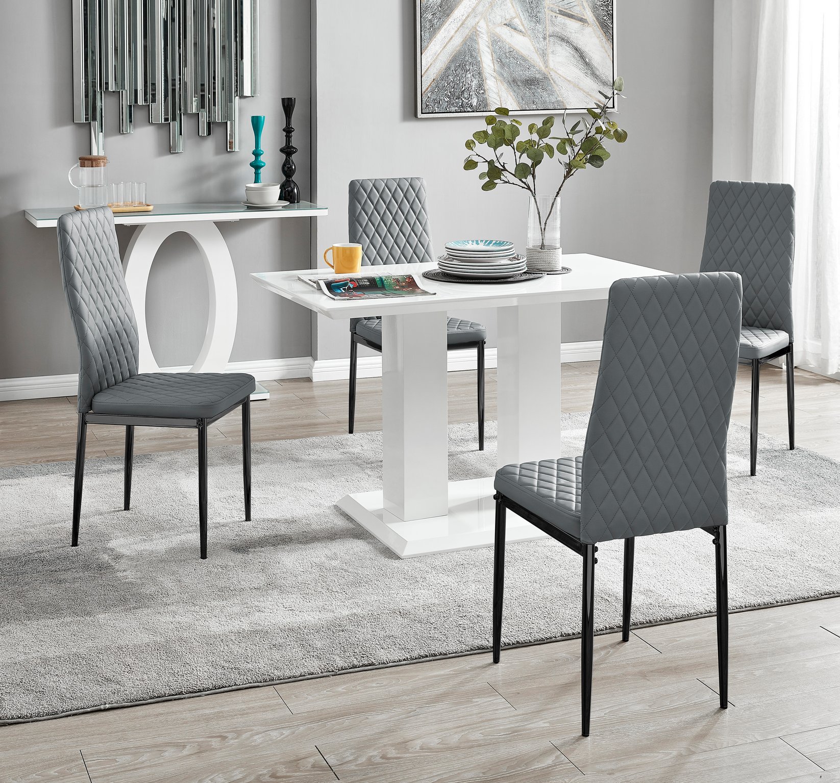 IMPERIA White High Gloss Dining Table & 4 Faux Leather Milan Dining Chairs - Picture 94 of 122