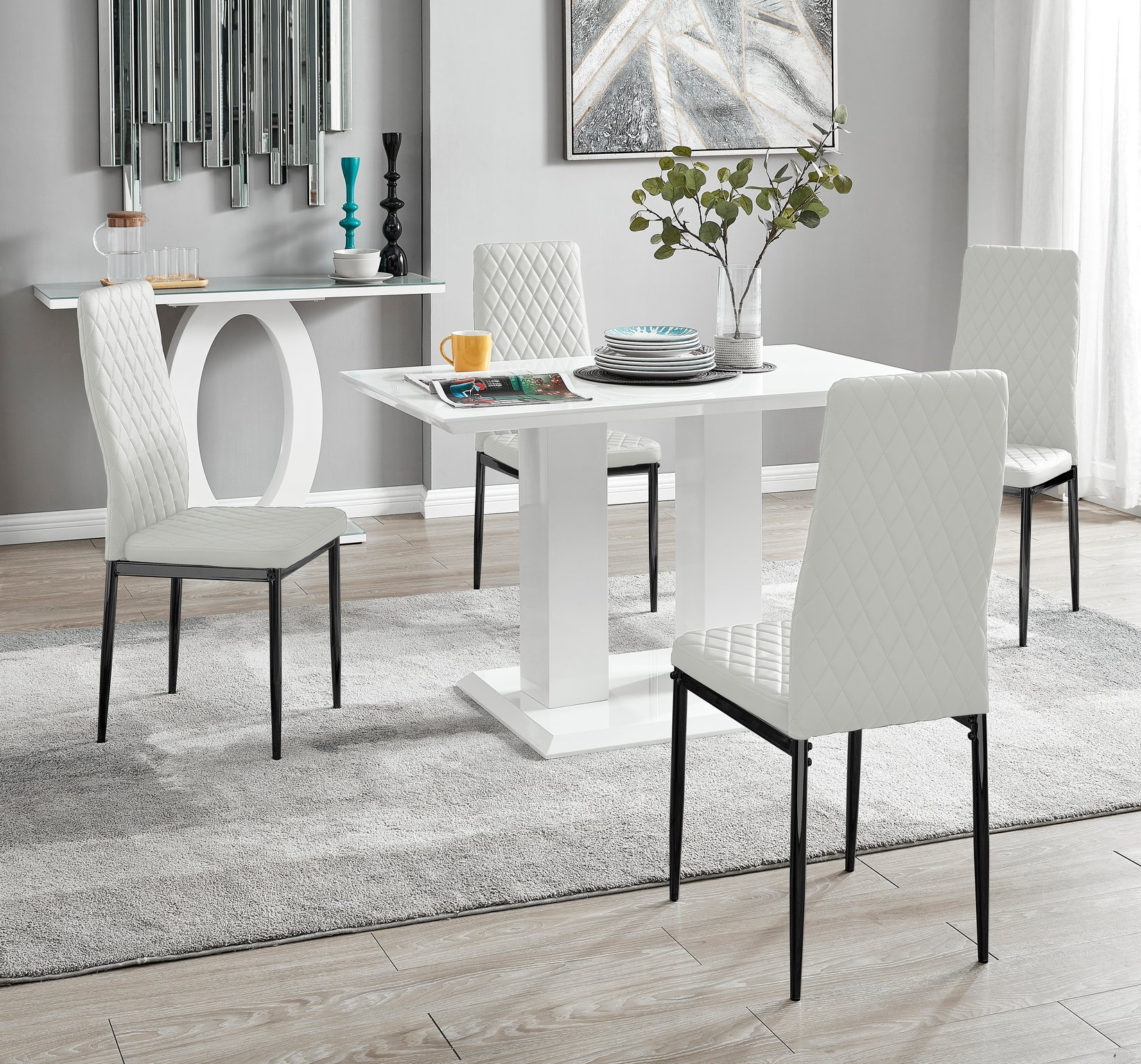 IMPERIA White High Gloss Dining Table & 4 Faux Leather Milan Dining Chairs - Picture 85 of 122