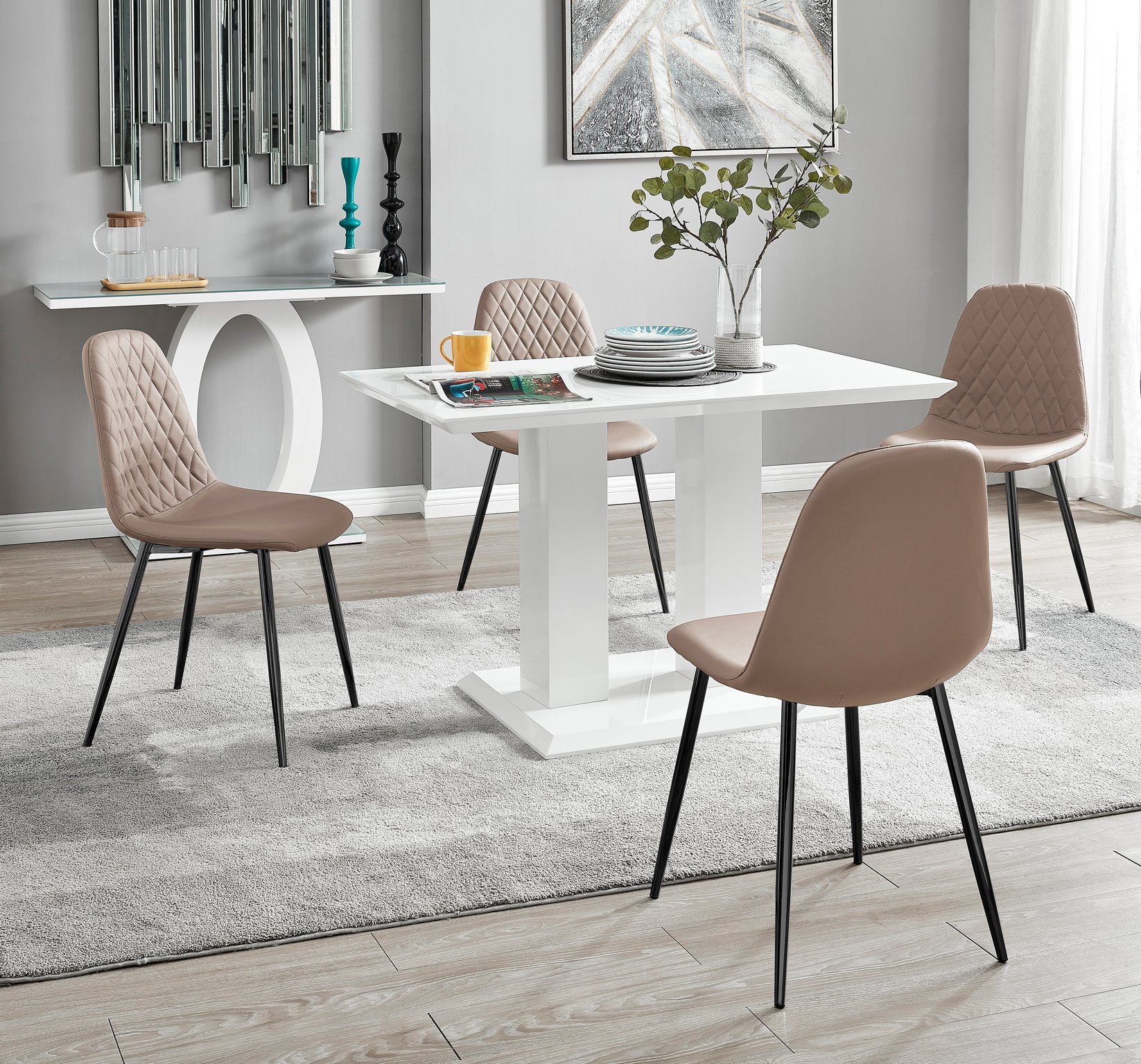 IMPERIA White High Gloss Dining Table & 4 Faux Leather Corona Dinning Chairs - Picture 97 of 116